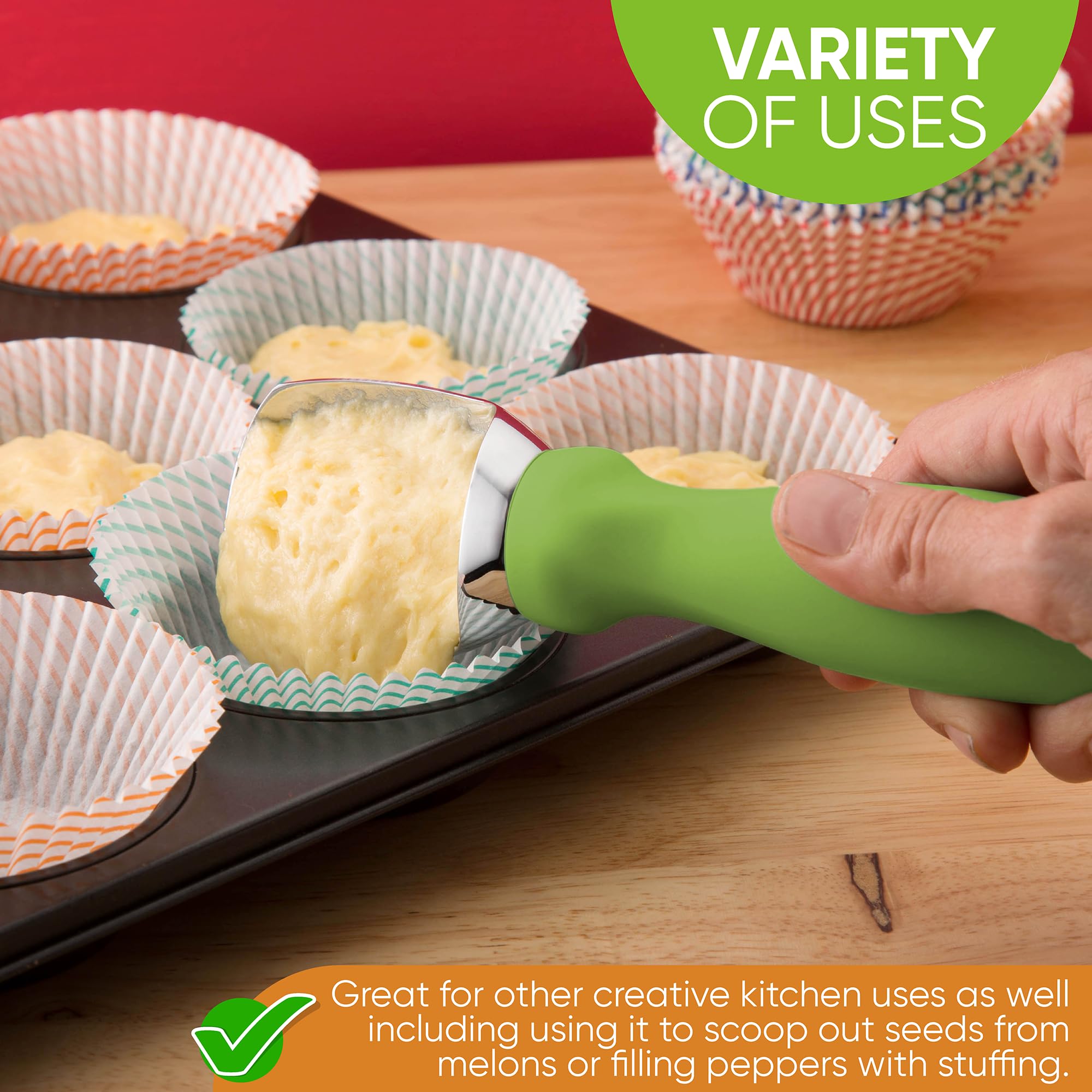 Spring Chef Green Heavy Duty Ice Cream Scoop With Non-Slip Handle, Professional Metal Ice Cream Scooper, Dishwasher Safe Ice Cre