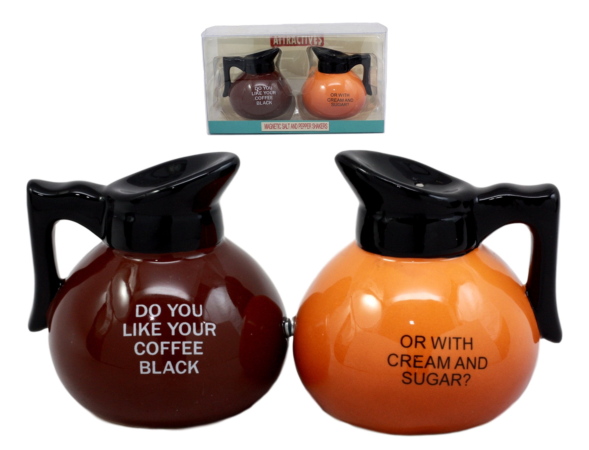 Ebros Bed And Breakfast Black Or Cream Coffee Pots Salt & Pepper Shakers Ceramic Magnetic Figurine Set 3.25''H Rise And Shine Co