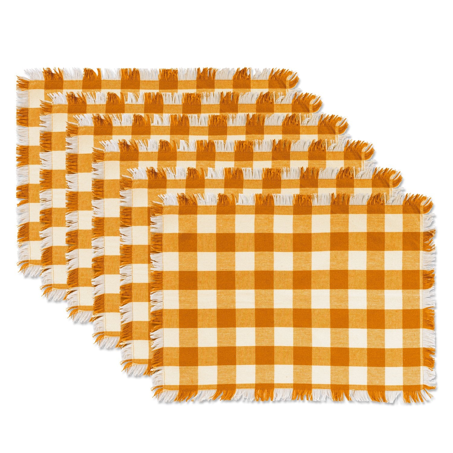 Dii Heavyweight Fringed Check Tabletop Collection, Placemat Set, 13X19, Pumpkin Spice, 6 Piece