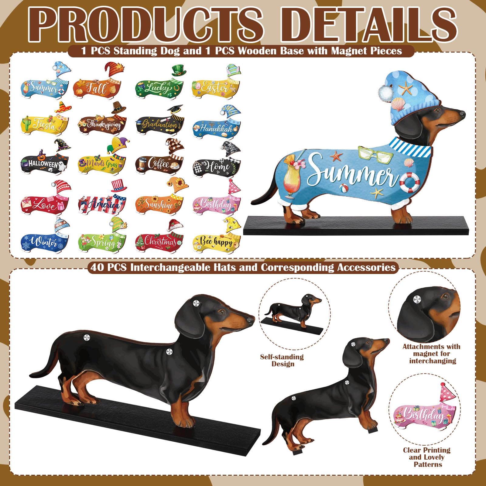 Anglechic 42 Pcs Interchangeable Christmas Dachshund Decor Holiday Seasonal Sign Wiener Dog Thanksgiving Tier Tray Decoration Fa