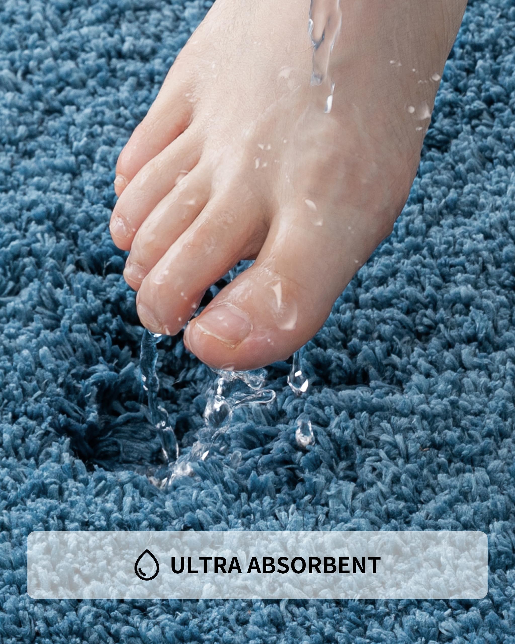 Ilango Blue Bathroom Rug Mats Super Absorbent, Washable Bath Mat Non Slip For Floor, Thick Plush Shaggy Bath Rug With Rubber Bot
