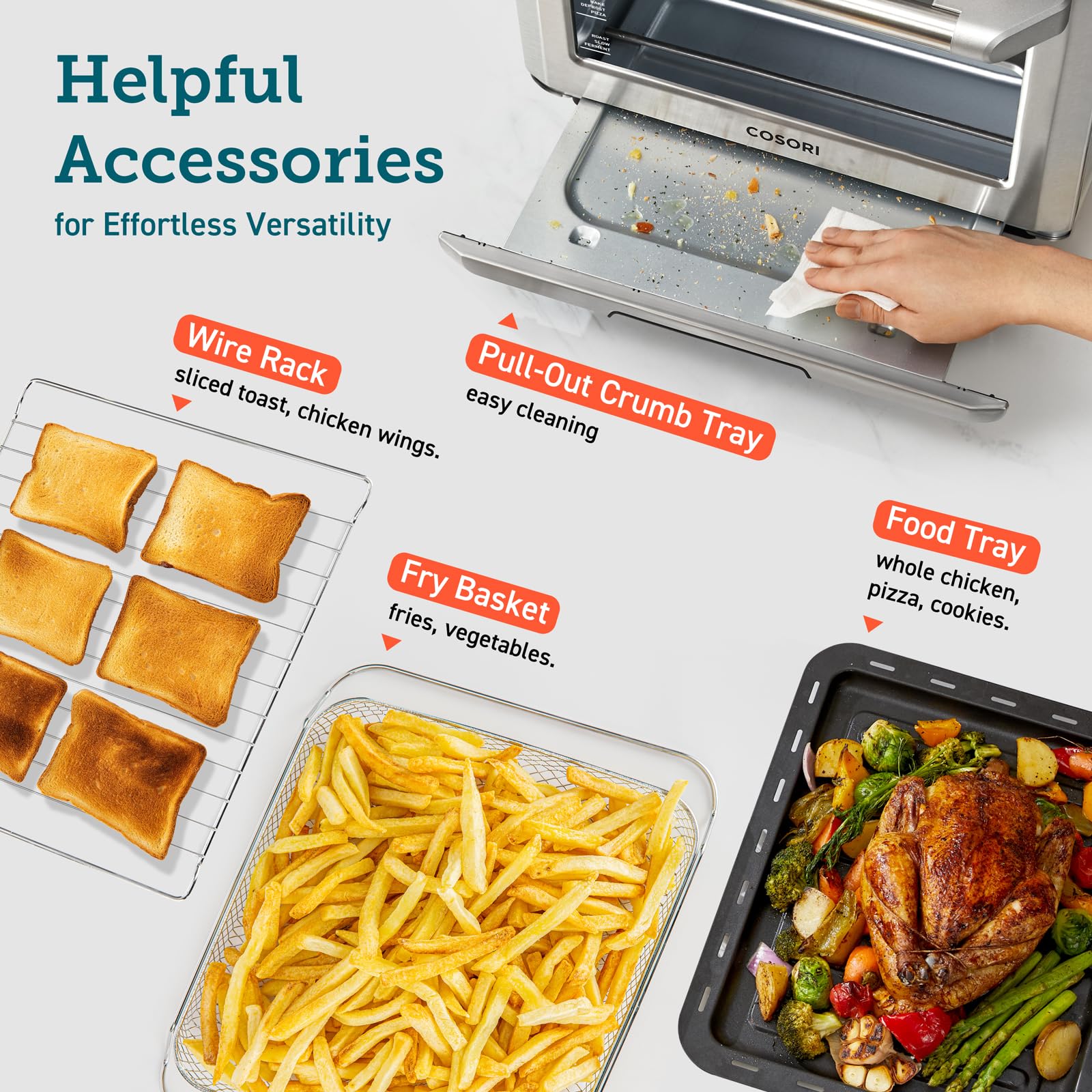 Cosori Air Fryer Toaster Oven Combo, 12-In-1 Convection Ovens Countertop, Stainless Steel, Smart, 6-Slice Toast, 12-Inch Pizza,