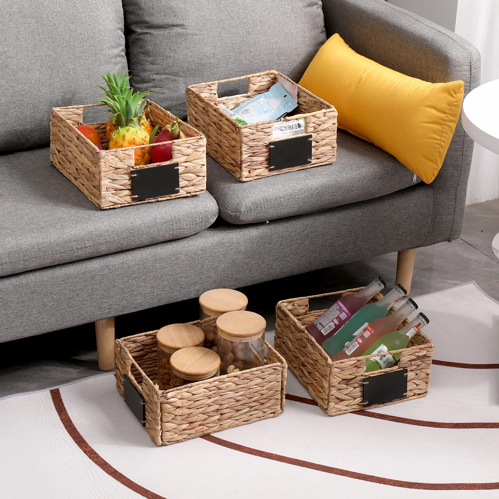 Rectangular Seagrass Baskets Hanging Storage Baskets Kitchen Storage Basket,Foldable Water Hyacinth Basket,Woven Pantry Baskets