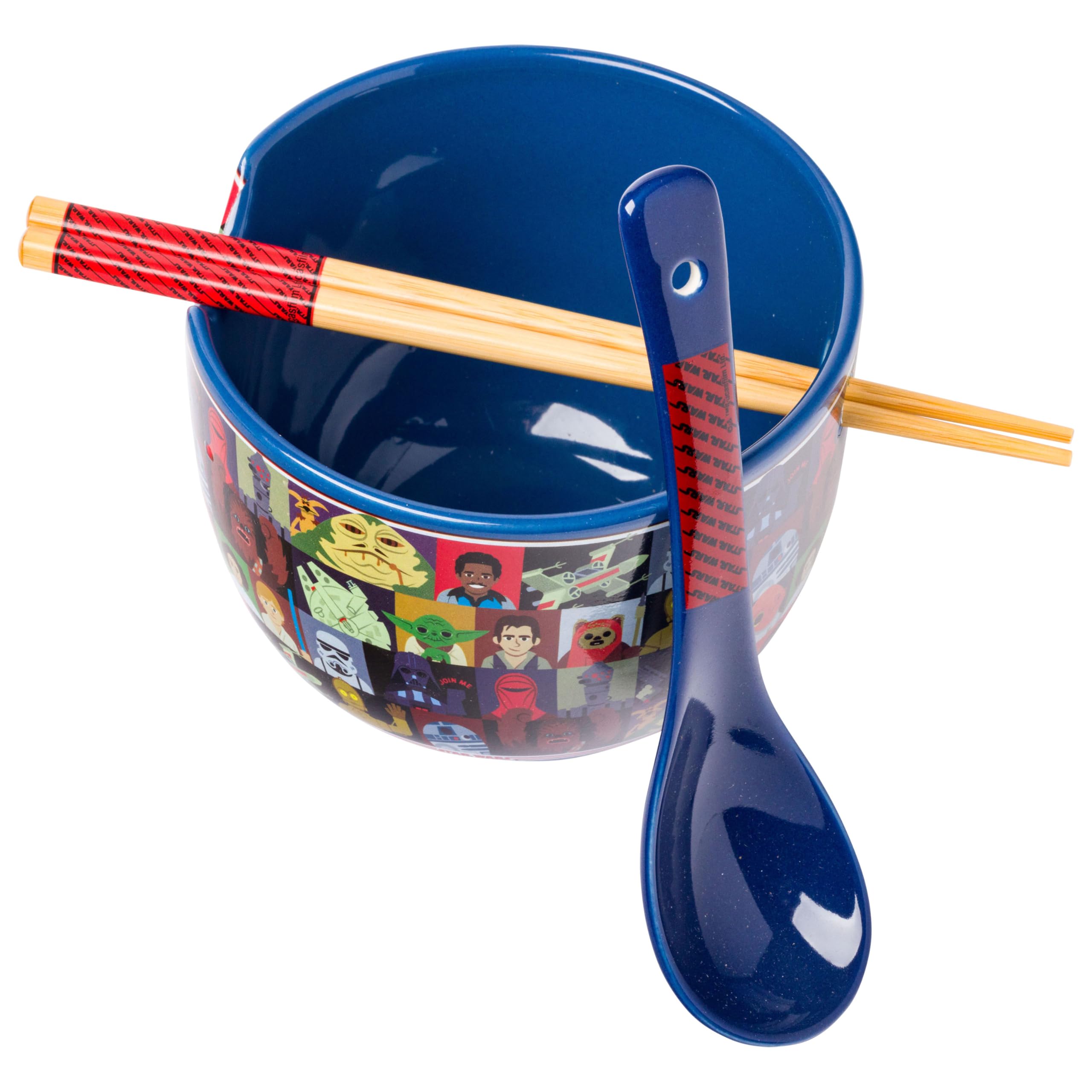Silver Buffalo Star Wars Characters Ceramic Ramen Noodle Rice Bowl With Chopsticks And Spoon, Microwave Safe, 20 Ounces