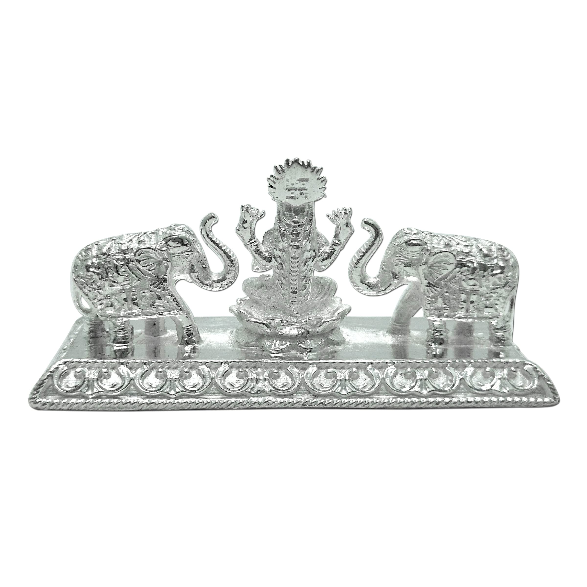Maa Silver Pure Silver Gaj Laxmi/Lakshmiji Bis Hallmarked Solid Idol/Murti On Lotus Kamal With Elephant At Each Sides Perfect Fo