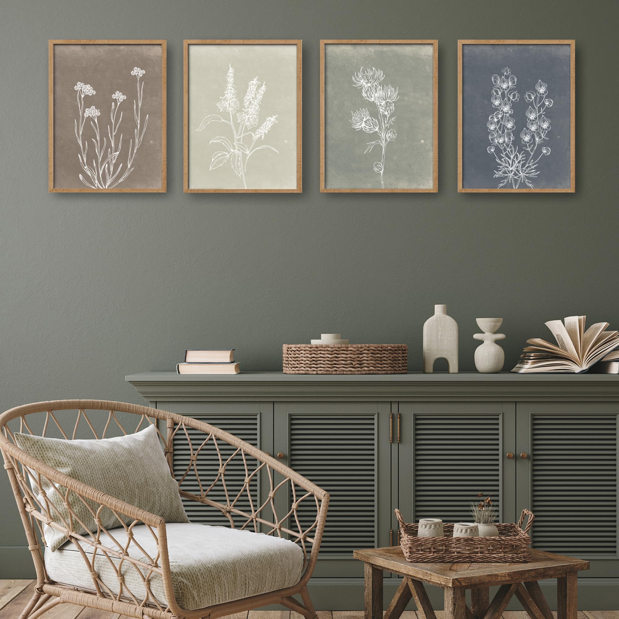 Heiple Framed Boho Wall Art Set Of 4 Wooden Wall Art For Rustic Vintage Farmhouse Home Living Room Bedroom Bathroom Kitchen Wall