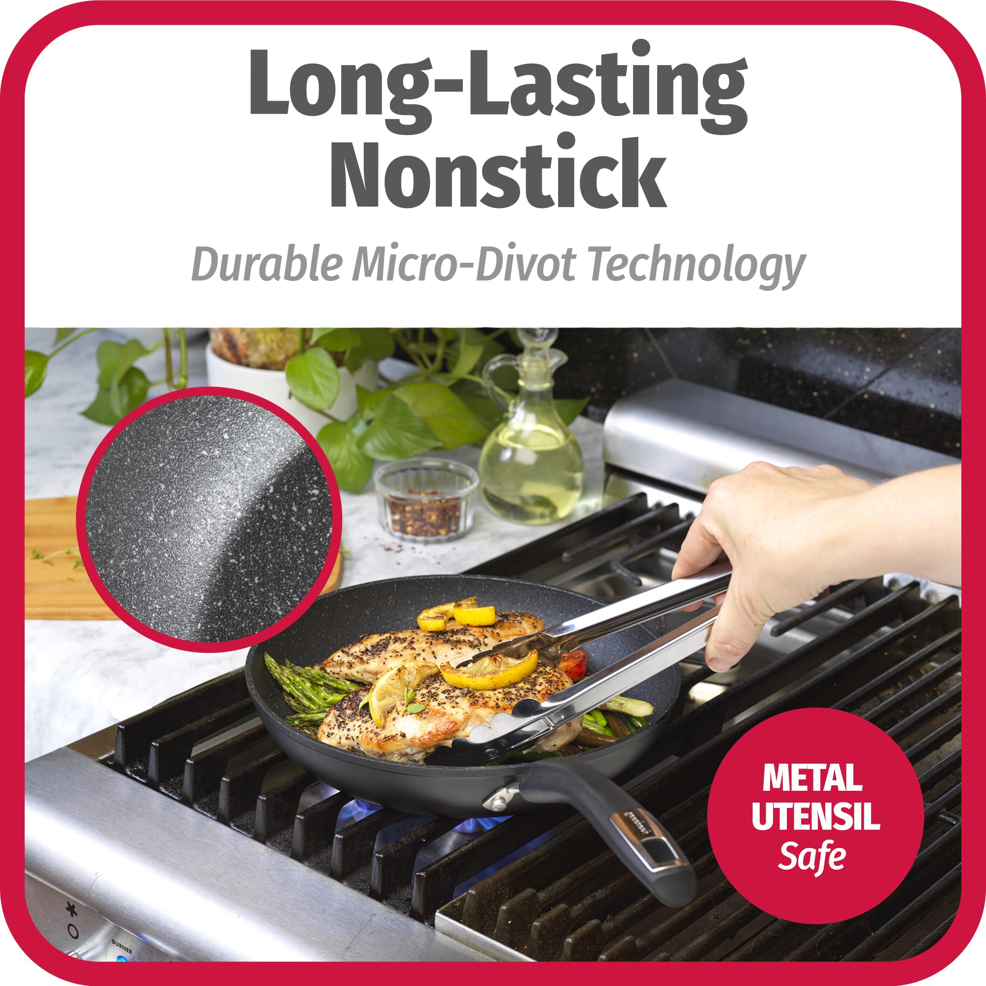 Goodcook 3-Piece Micro-Divot Nonstick Aluminum Fry Pan Set With Silicone Handles, Includes 8'', 10'' And 12'' Fry Pans, Long-Las