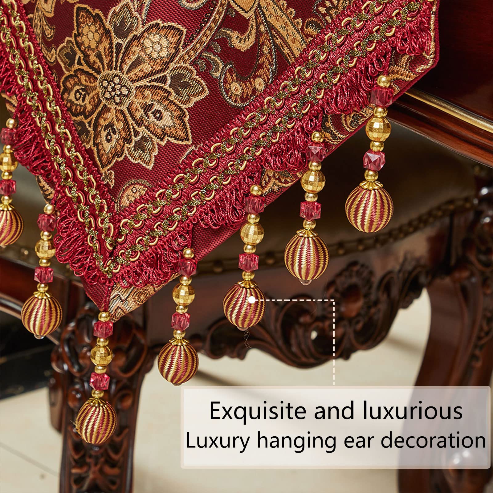 Luxury Vintage Table Runners 72 Inches Long Embroidery Jacquard Fabric With Multi-Tassels Table Runners For Dining Room Dresser