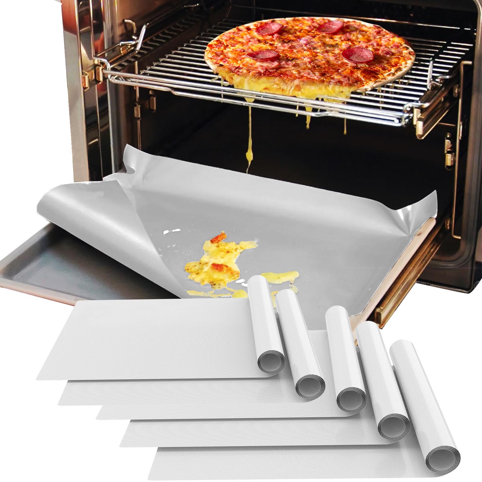 Demiwise 5 Pack Silver Oven Liners, 16x24 Inch Thick Heavy Duty Non-Stick Teflon Mats for Bottom of Electric Oven, BPA and PFOA 