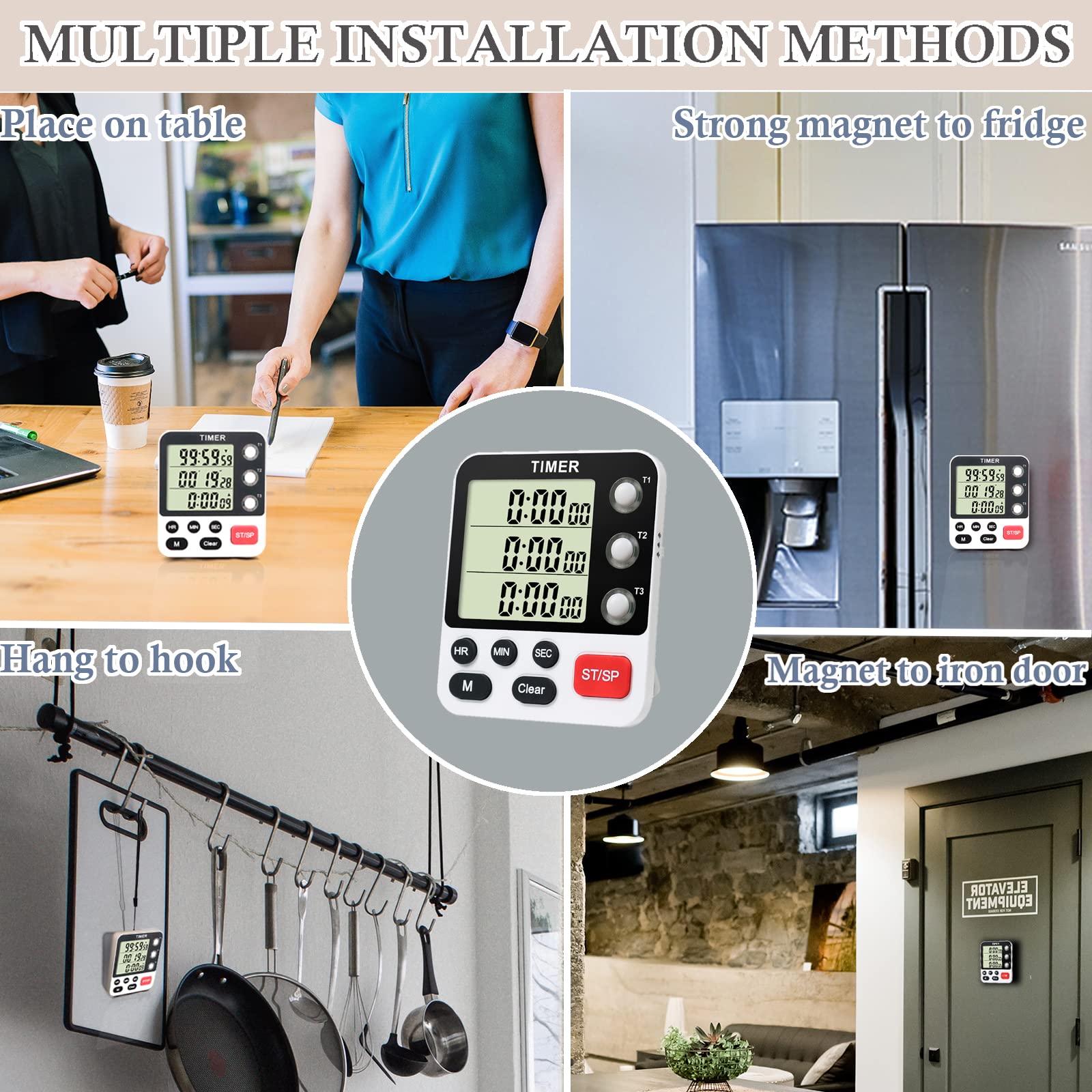 Qinfiey Digital 3 Channels Kitchen Cooking Multiple Timer With Large Lcd Count Up Down Stopwatch On Off Switch Timer For Teachin