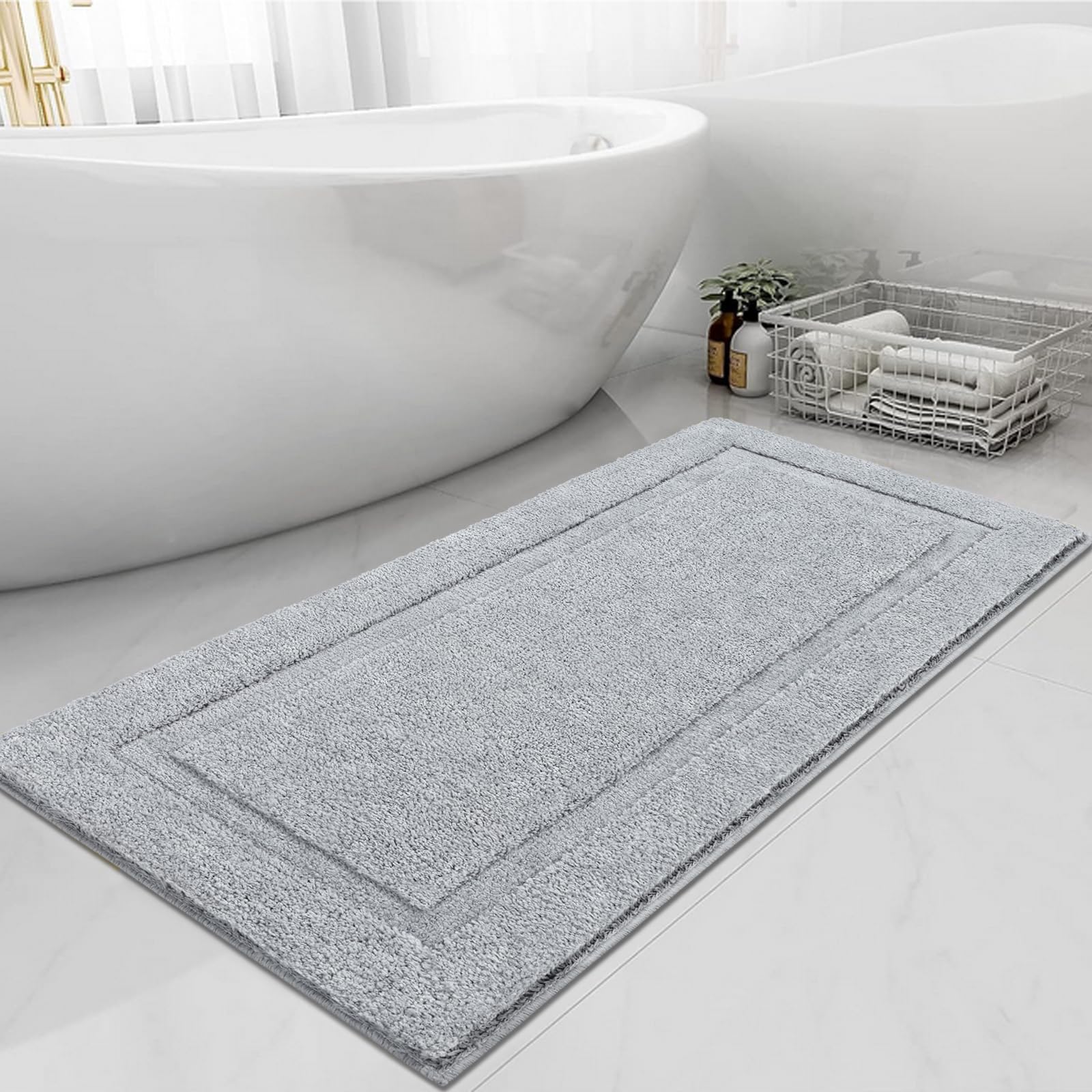 SHACOS Super Soft Bathroom Runner Rug 20''x47'' Long Bathroom Rugs Non Slip Bath Mat Microfiber Shaggy Bath Rug for Bathroom Floor Washable (20''x47'' Gray)