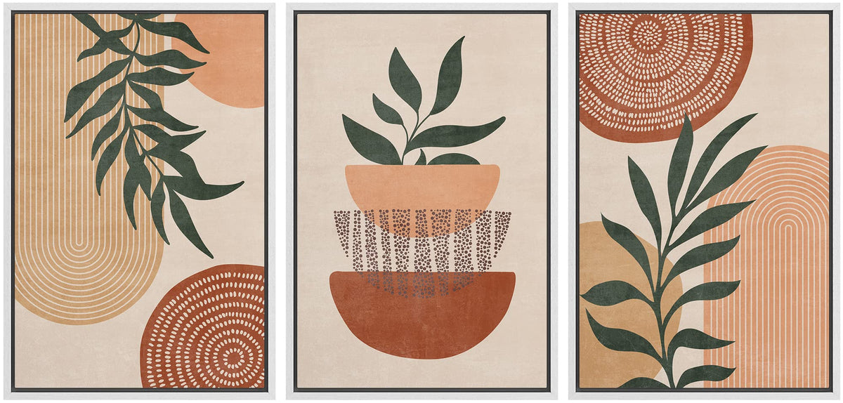 Idea4Wall Framed Canvas Print Wall Art Set Geometric Mid-Century Polygon Palm Leaf Abstract Nature Illustrations Modern Art Nord