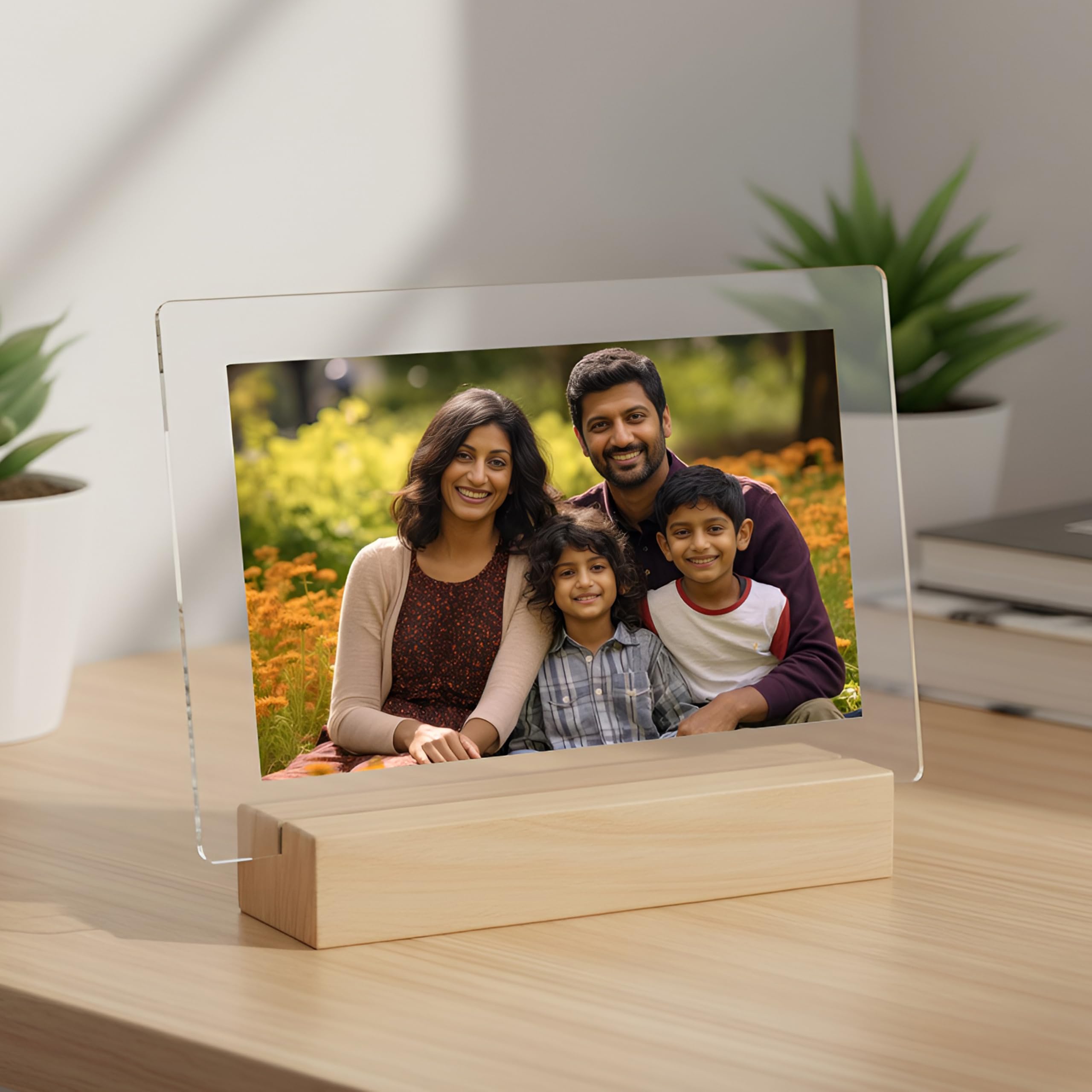 Customized Photo Plaque | Personalized Printed Frame Acrylic Tabletop (Wooden Stand)