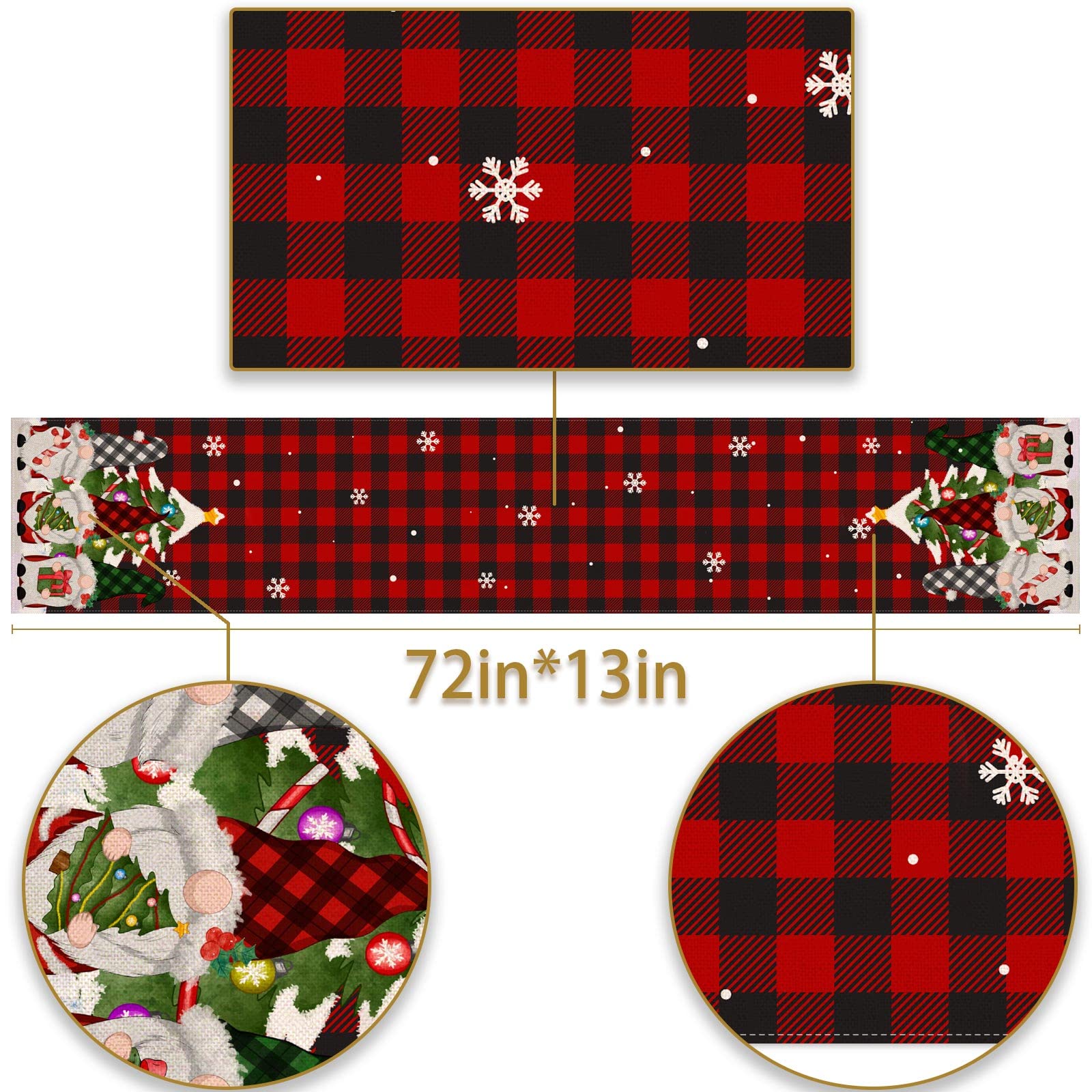 Pudodo Christmas Gnome Table Runner Buffalo Plaid Check Xmas Table Decor Swedish Winter Holiday Kitchen Dining Home Decorations