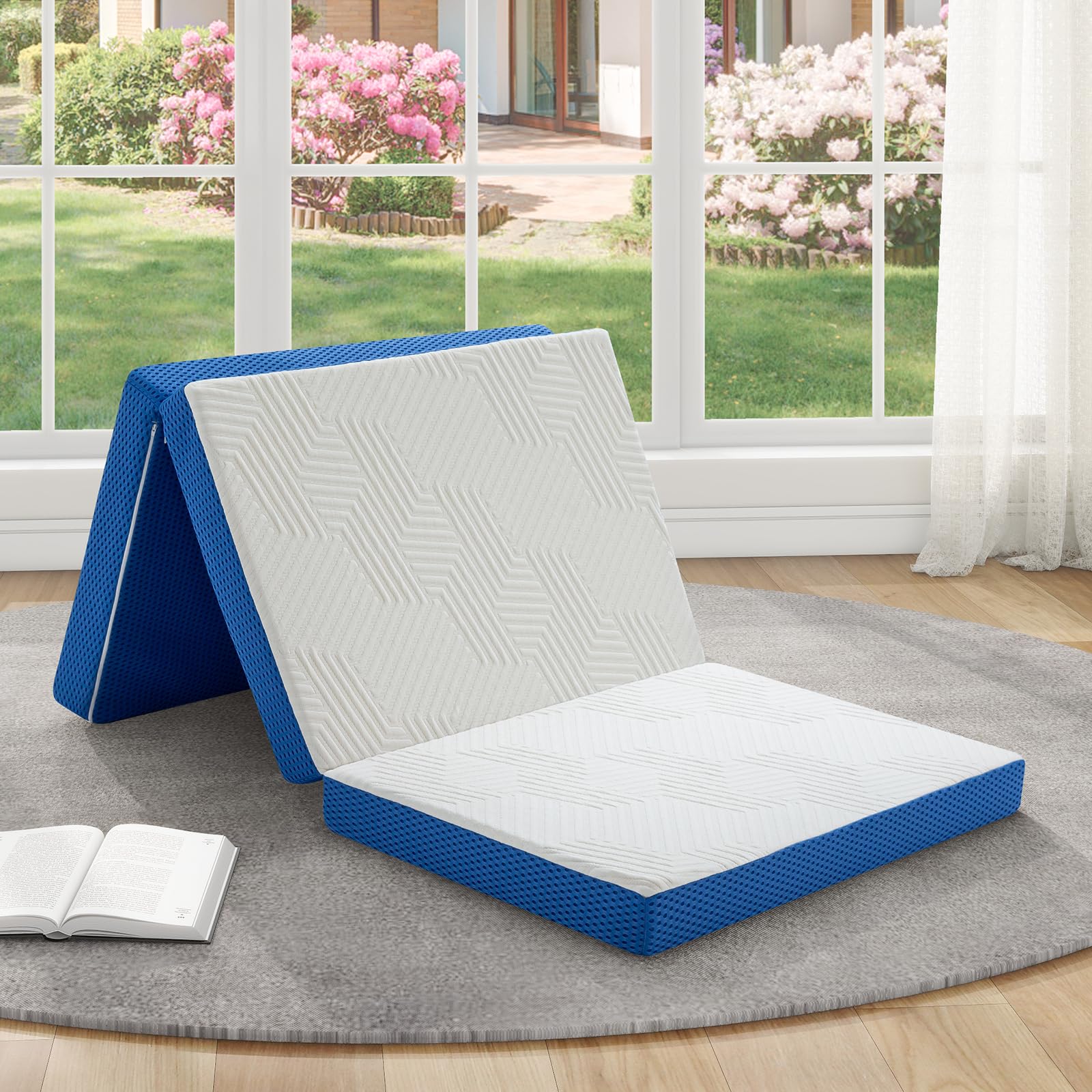 Tri-Fold Memory Foam Mattress, 4 inch Full Folding Mattresses with Washable Cover, Foldable Mattress Portable for RV Camping, Gu