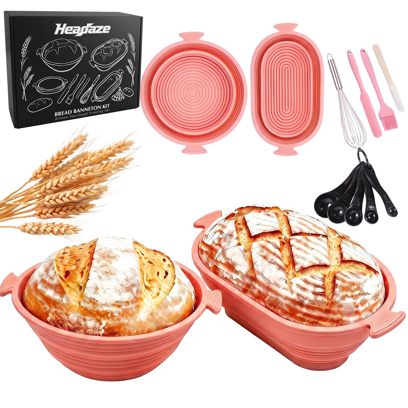 7Pcs Silicone Banneton Bread Proofing Basket Set, Sourdough Starter kit
