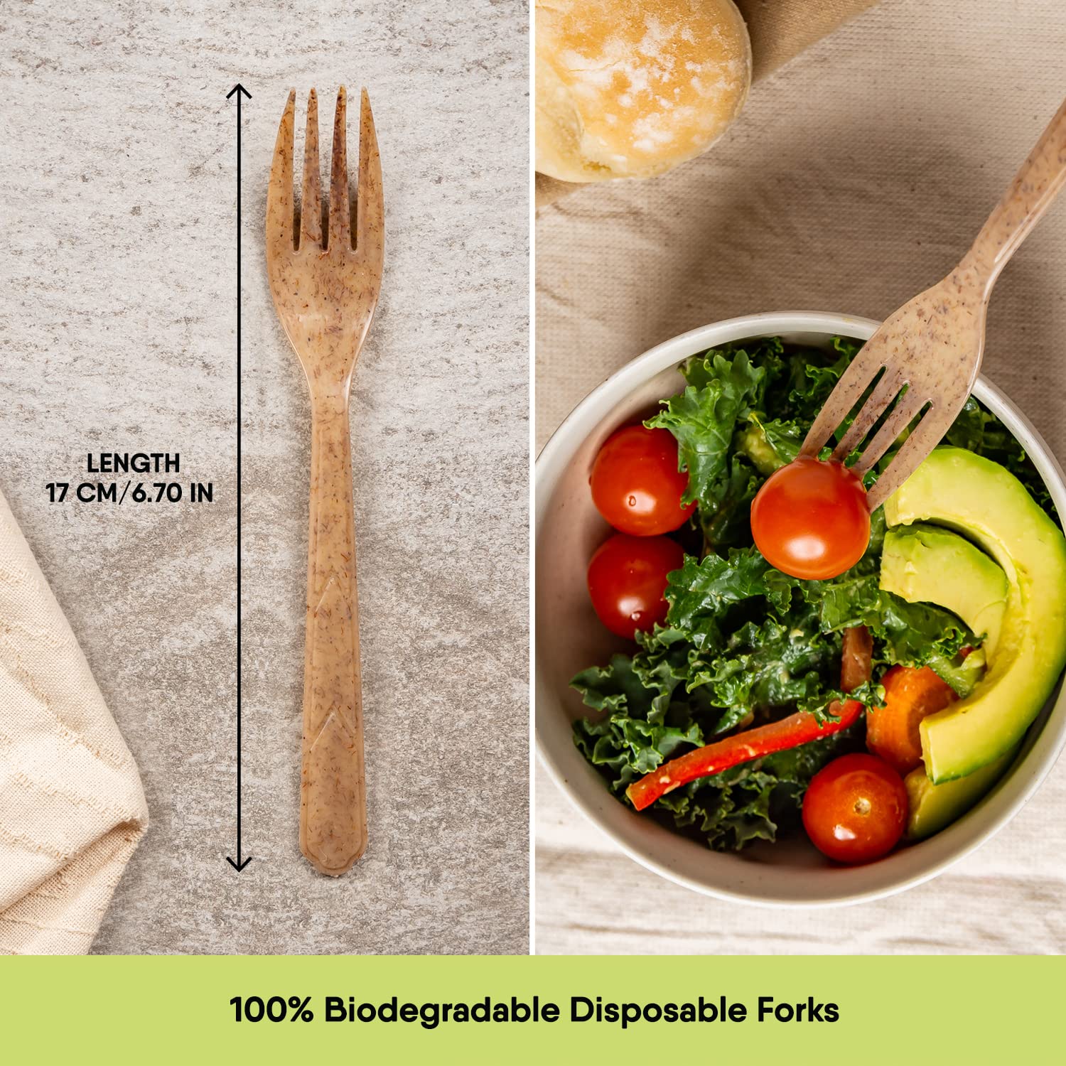 Premium Quality100% Biodegradable Forks Made Of Vegetable Fibers, 100 Pcs Of 6.7    Long Heavy-Duty And Splinter Free Eco-Friend