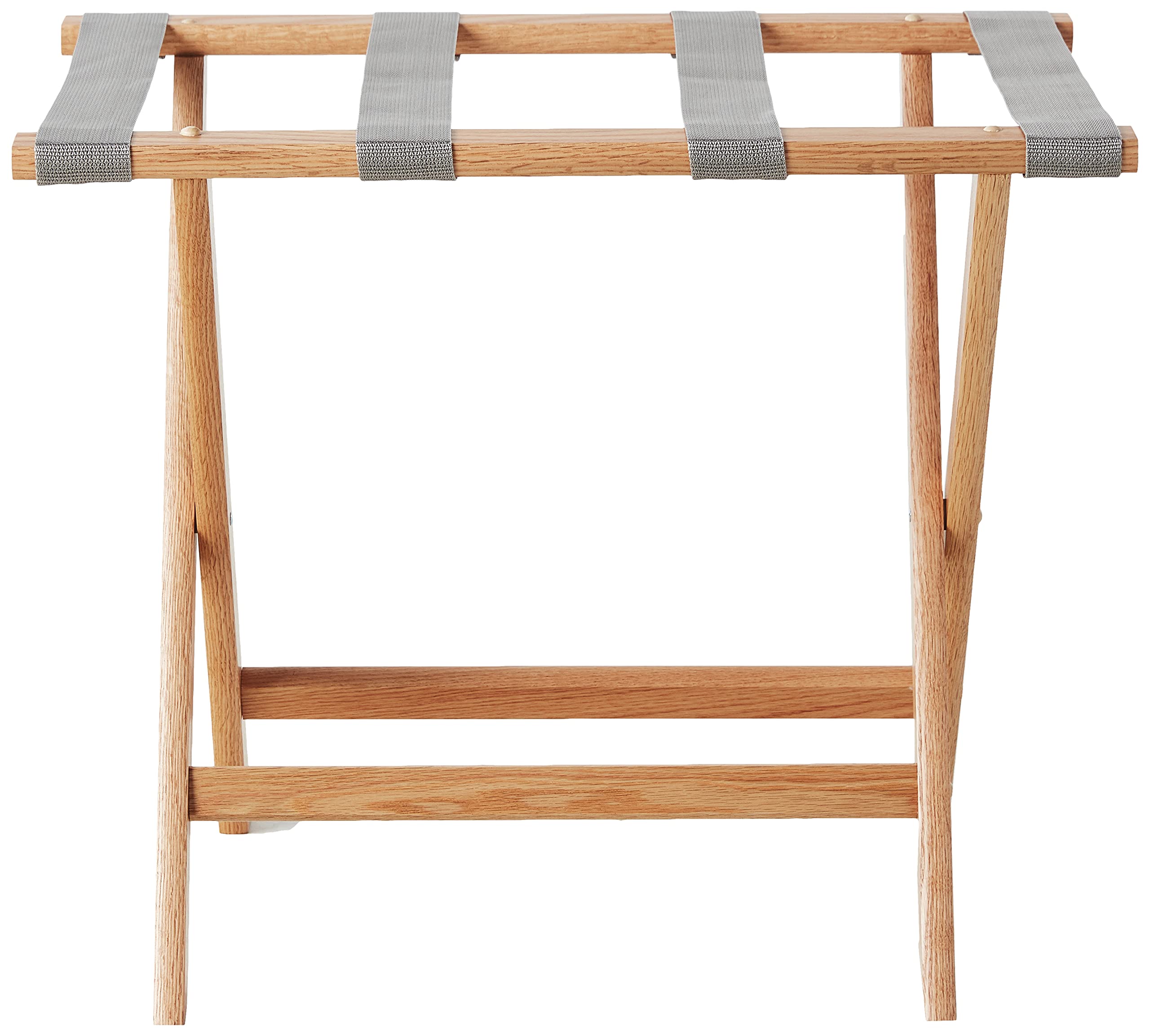 Wooden Mallet Deluxe Straight Leg Luggage Rack  Grey Straps  Light Oak