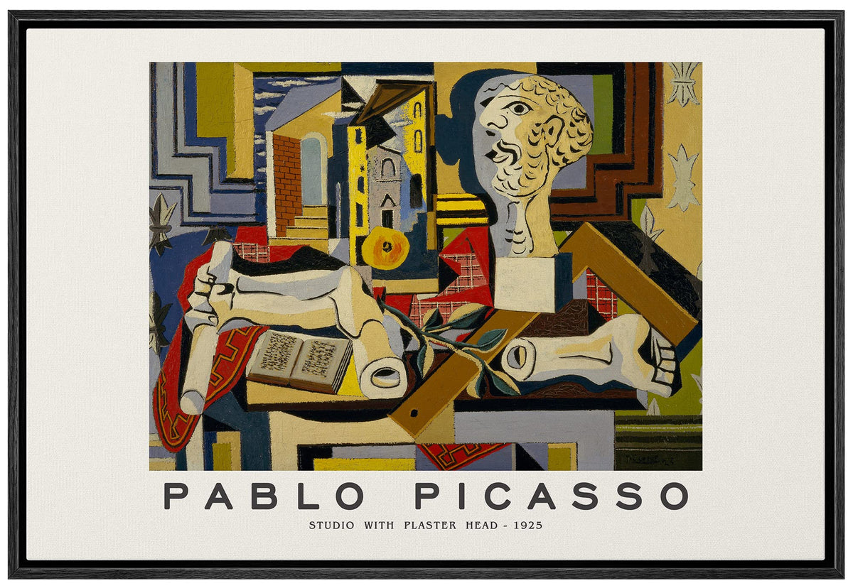 Wall26 Framed Canvas Print Wall Art Studio With Plaster Head By Pablo Picasso Historic Classical Illustrations Fine Art Decorati