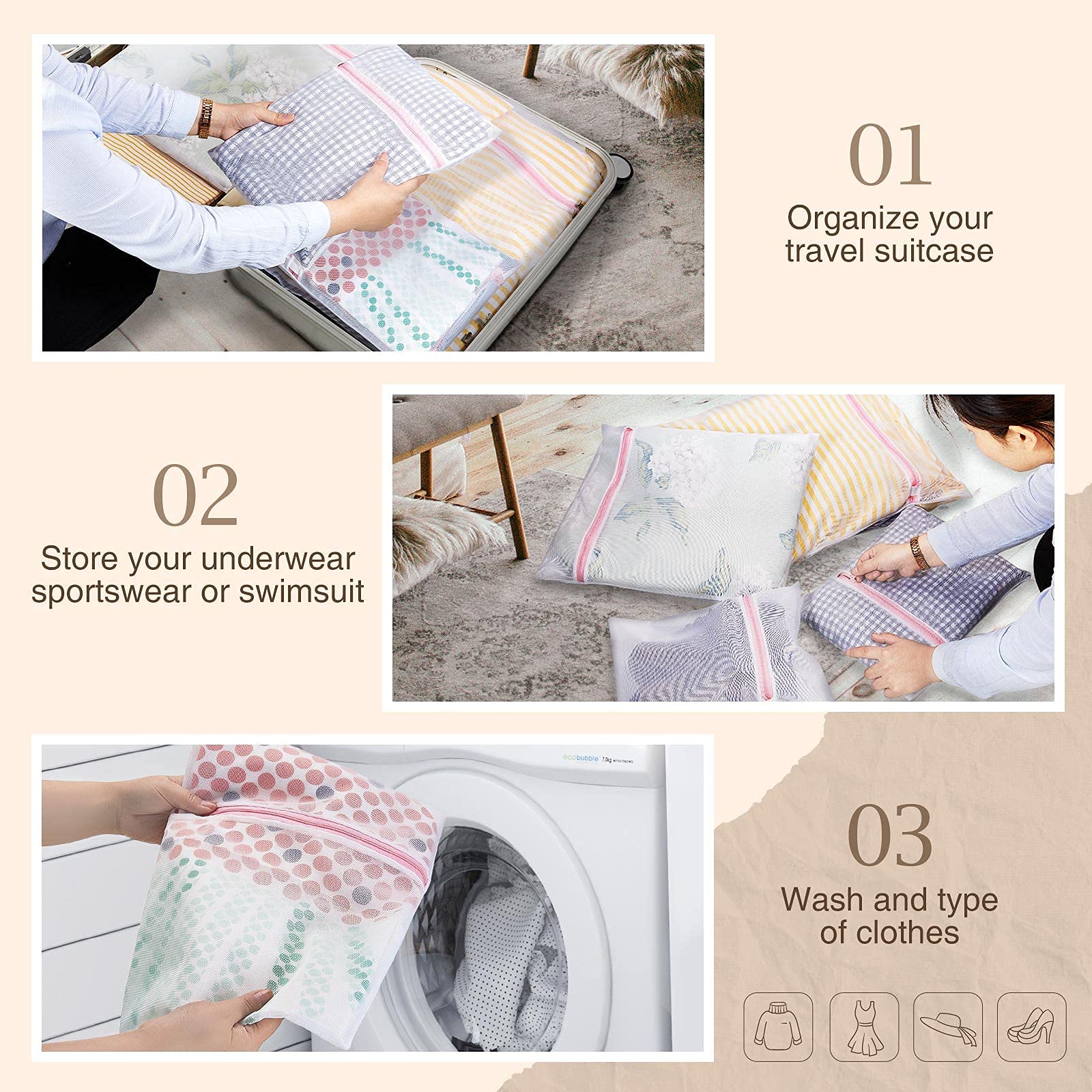 Greenstell Laundry Hamper With Wheels&Lid, 140L Large 3 Sections Clothes Hamper With 2 Types Removable Liner Bags, 5 Mesh Laundr