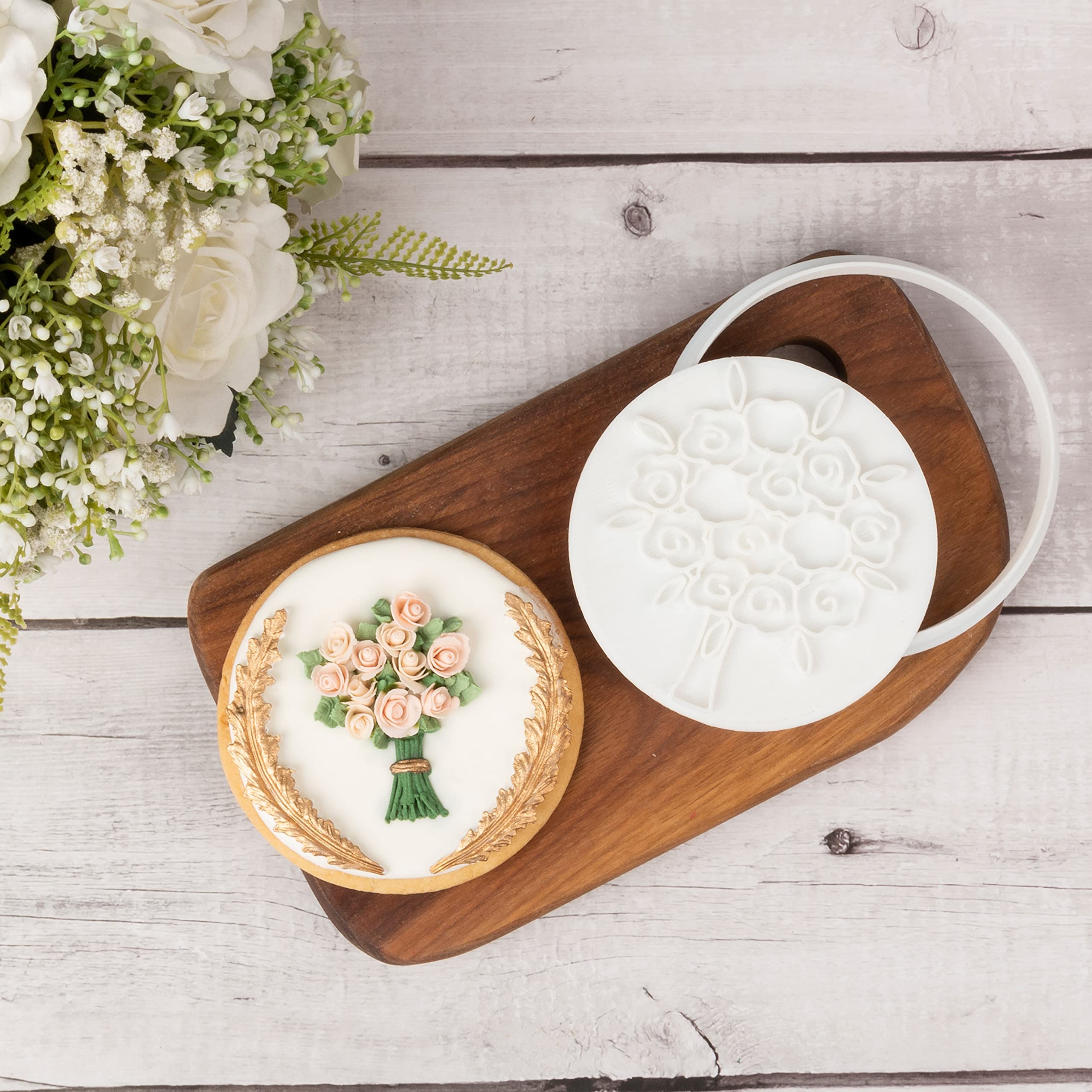 Flycalf Wedding Cookie Cutters With Plunger Stamps Bouquet Bridesmaid Bridal Shower Holiday Pla Cake Baking Accessories Cutter M