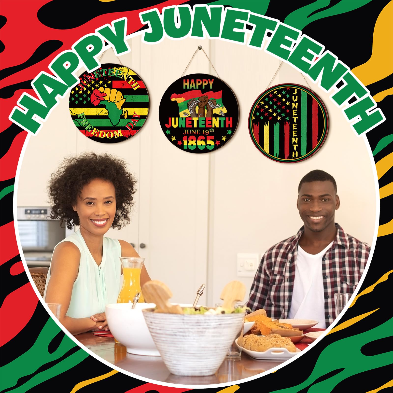 3 Pcs Juneteenth Decoration 12 Inch Juneteenth Wooden Door Sign Africa America Outdoor Decoration June 19th Freedom Memorial Ind