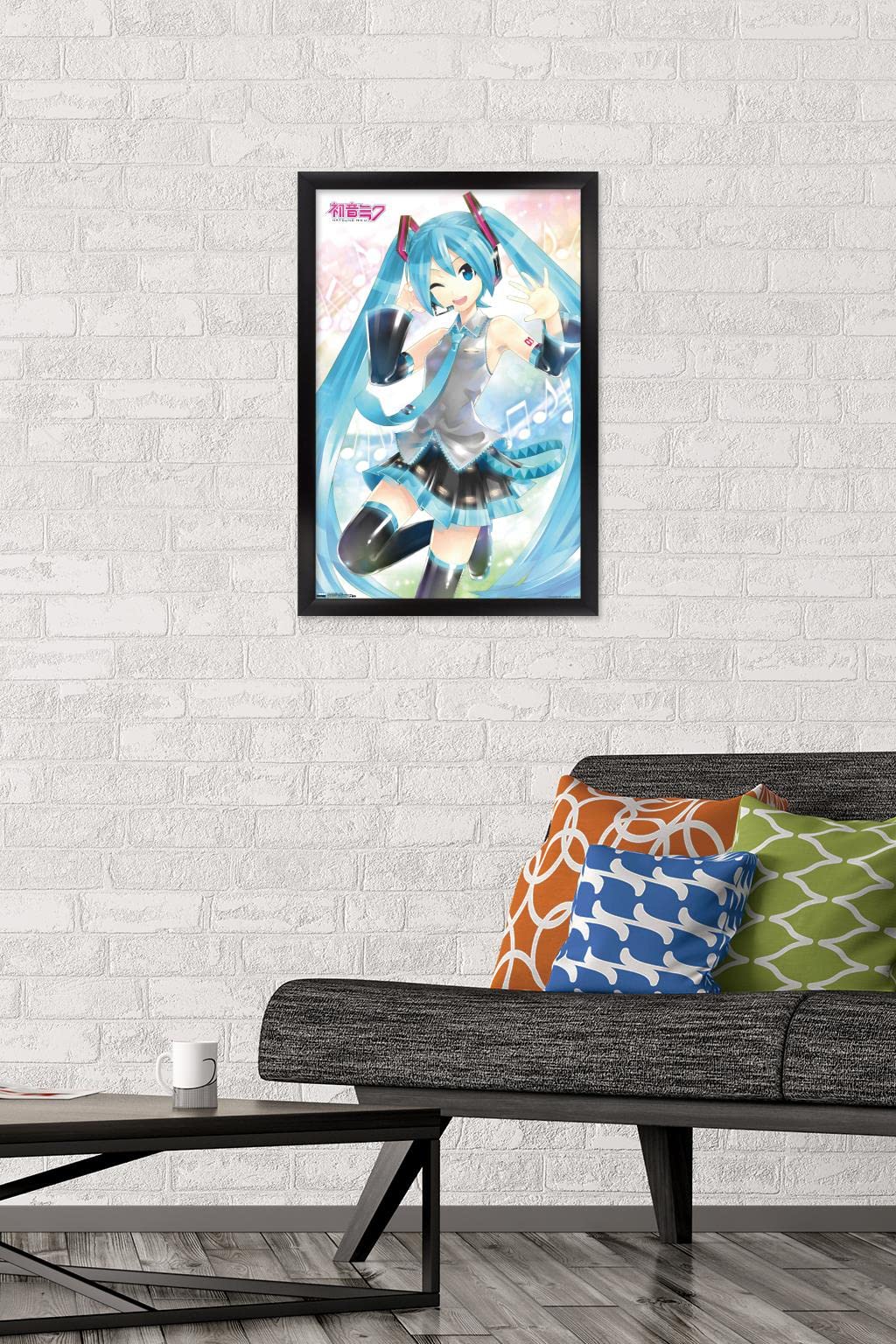 Trends International Hatsune Miku - Waving Wall Poster, 14.725'' X 22.375'', Black Framed Version
