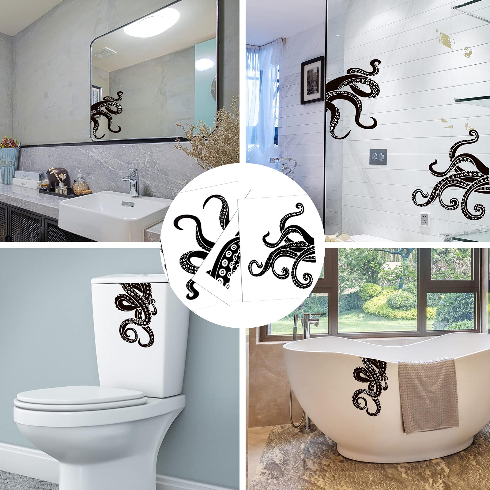Ootsr 8Pcs Octopus Tentacles Wall Decals Sticker, Vinyl Wall Art Decal, Kraken Octopus Toilet Decor Sticker, Wall Art Sticker Te