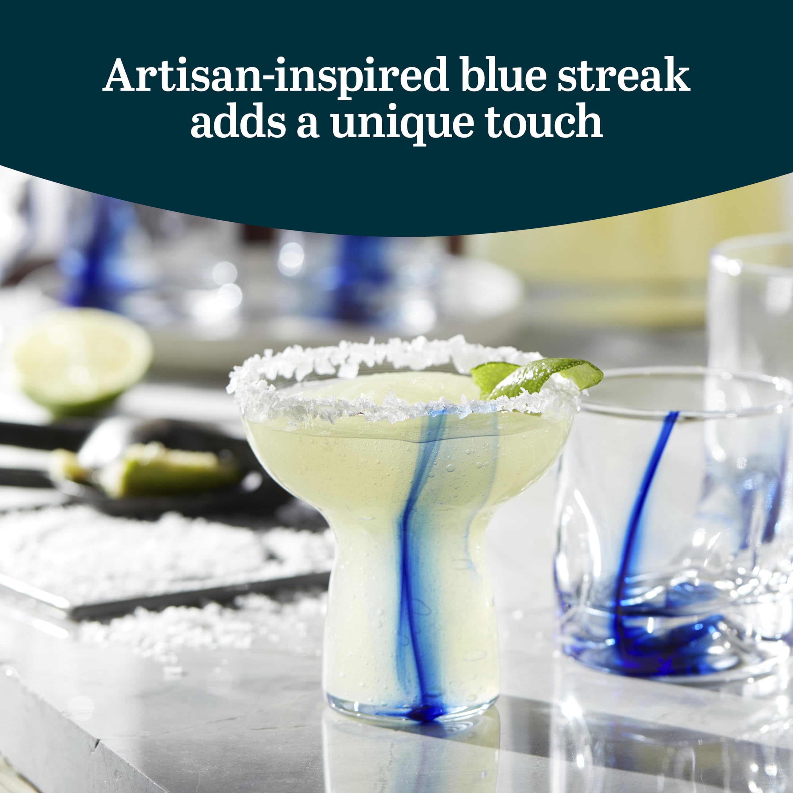 Libbey Blue Ribbon Stemless Margarita Glasses, Shallow Bowl Lightweight Margarita Glasses Set Of 6, Margarita Set For Parties