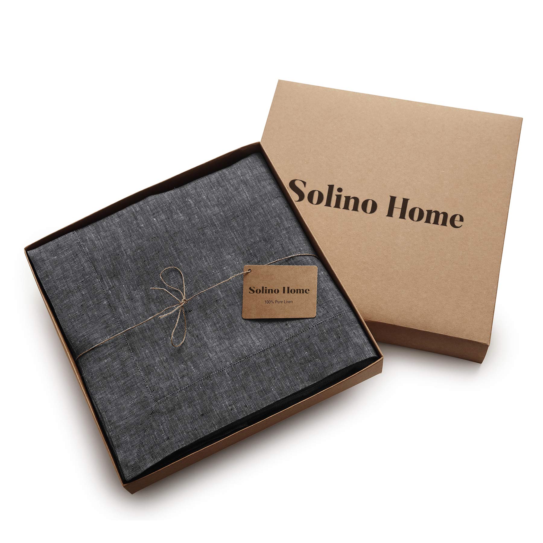 Solino Home Linen Tablecloth 60 X 108 Inch - 100% Pure Linen Charcoal Grey Tablecloth - Machine Washable Rectangle Tablecloth Fo