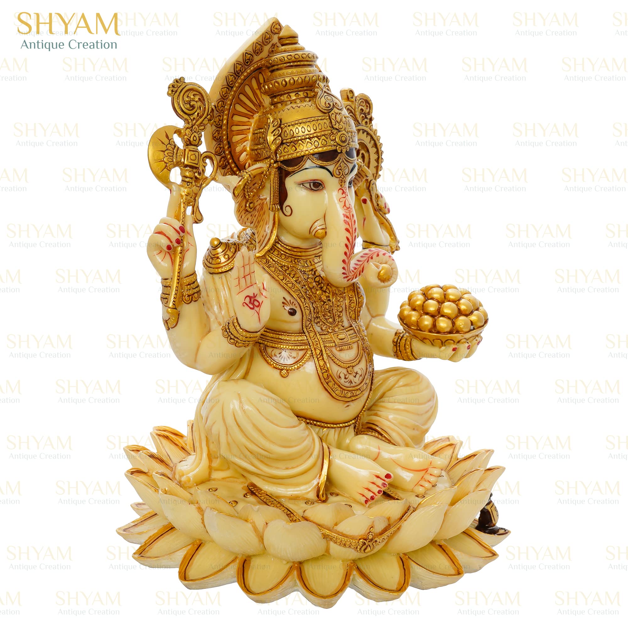 Shyam Antique Creation 12 Action Large Lord Ganesha Statue For Home Decor Marble Ganesha Idol On Lotus Ganesh Ji Marble Dust Ido