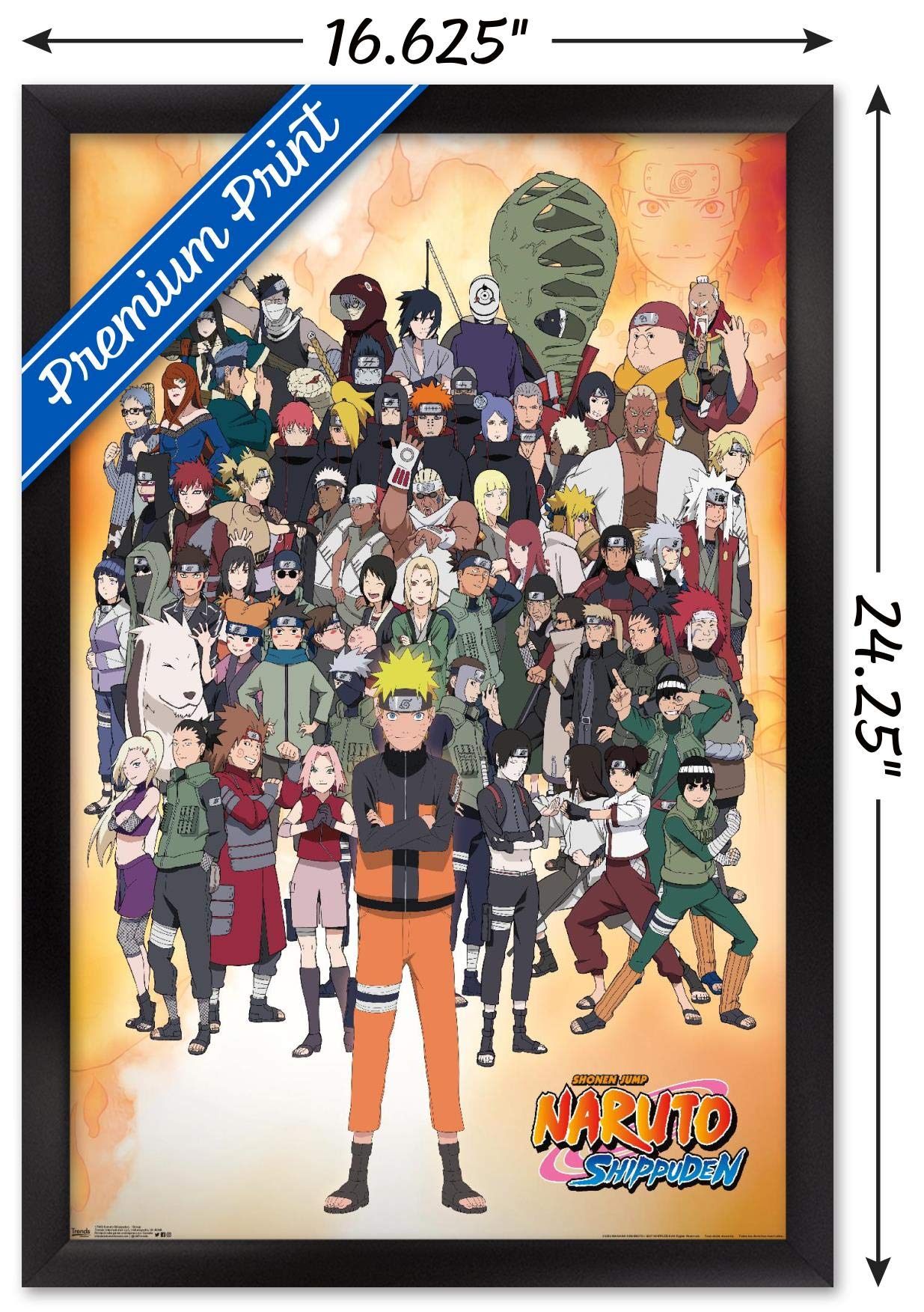 Trends International Naruto Shippuden - Group Wall Poster, 14.725'' X 22.375'', Black Framed Version