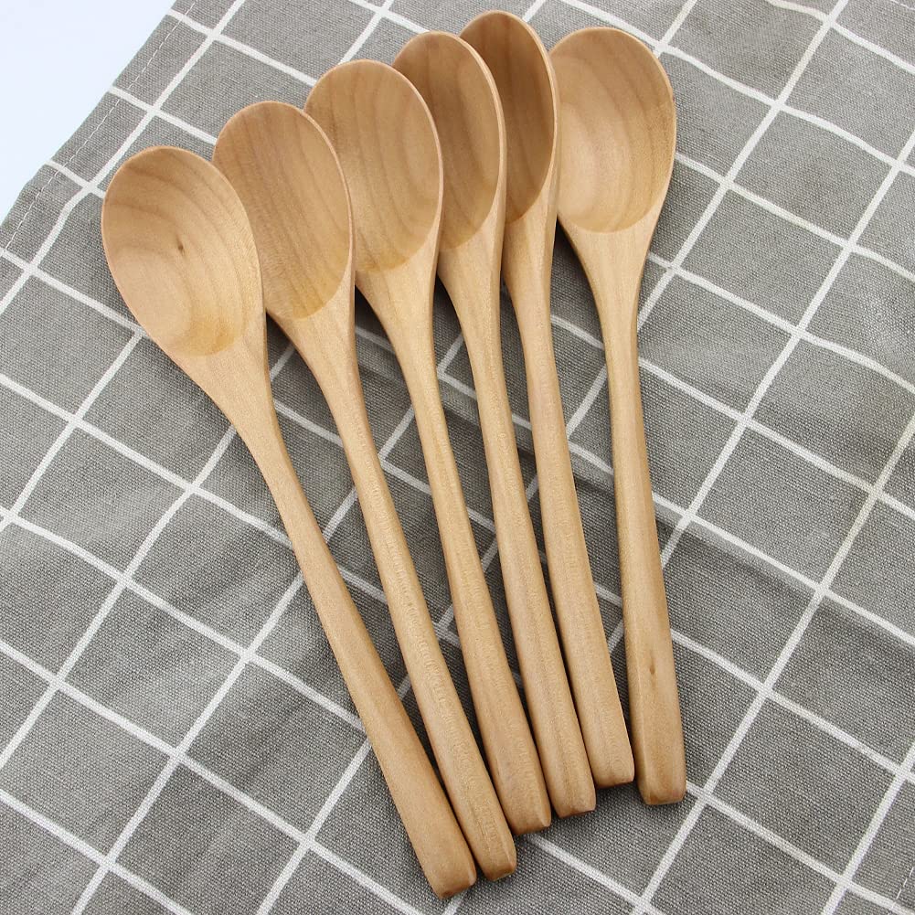 Aoosy Wooden Spoons For Cooking, 9 Inches 6 Pieces Japanese Natural Ellipse Wooden Spoon Set For Cooking Mixing Stirring Honey T