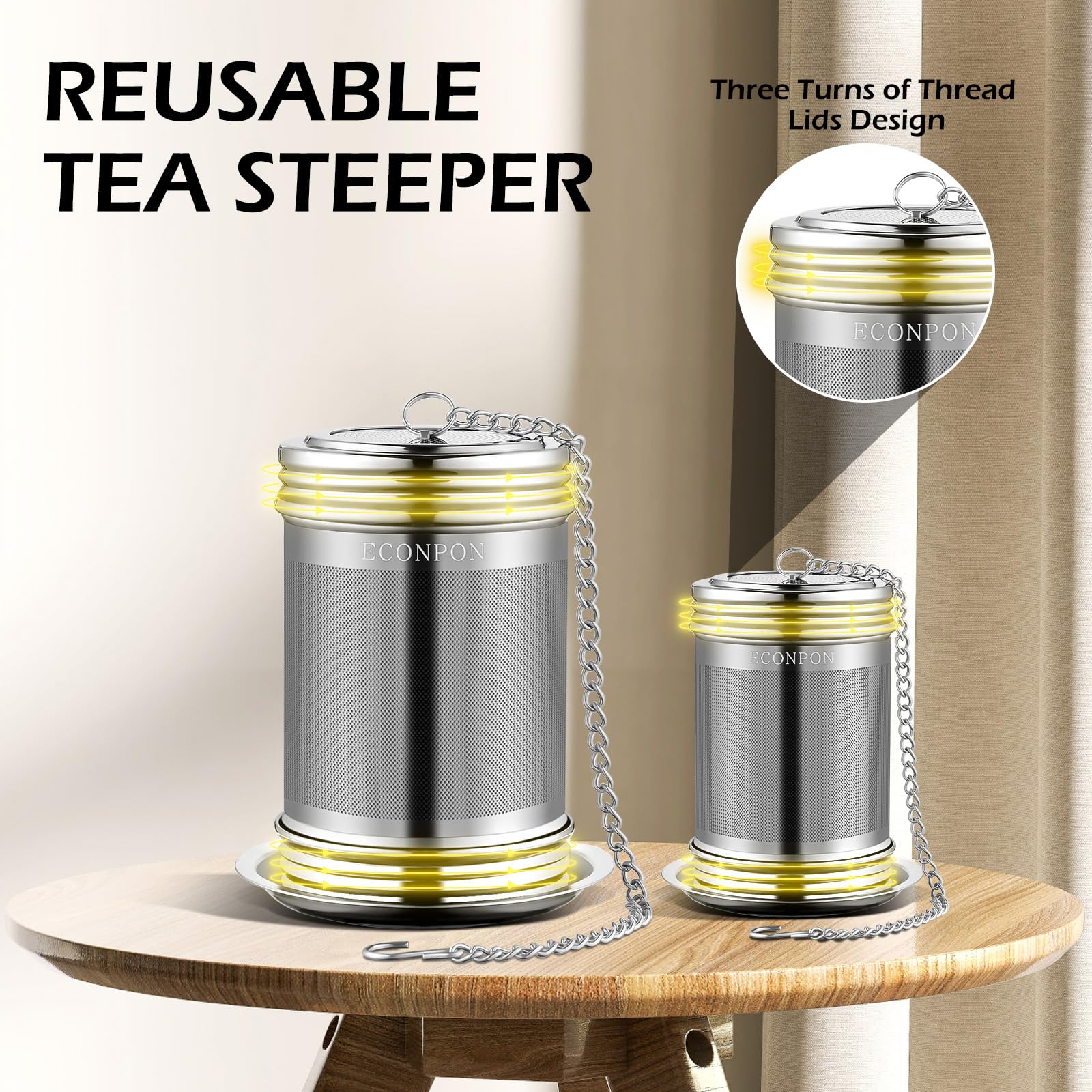 Econpon 2 Pack Reusable Tea Steeper Extra Fine Mesh Tea Infuser Stainless Steel Tea Strainer For Loose Leaf Tea