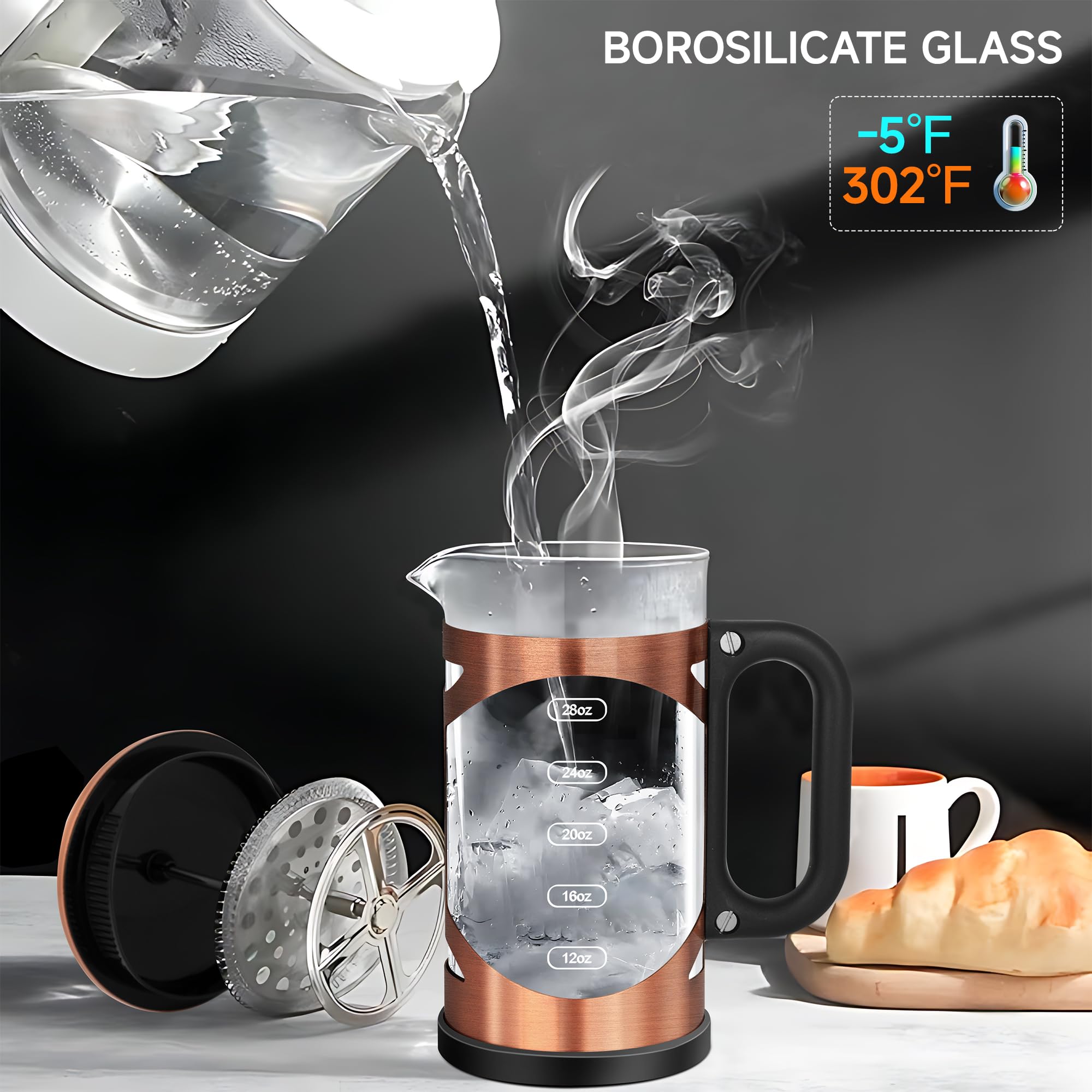 Ymmind 34 Ounce French Press Coffee Maker Copper Stainless Steel Coffee Press, With 4-Level Filter System, Heat Resistant Thickn