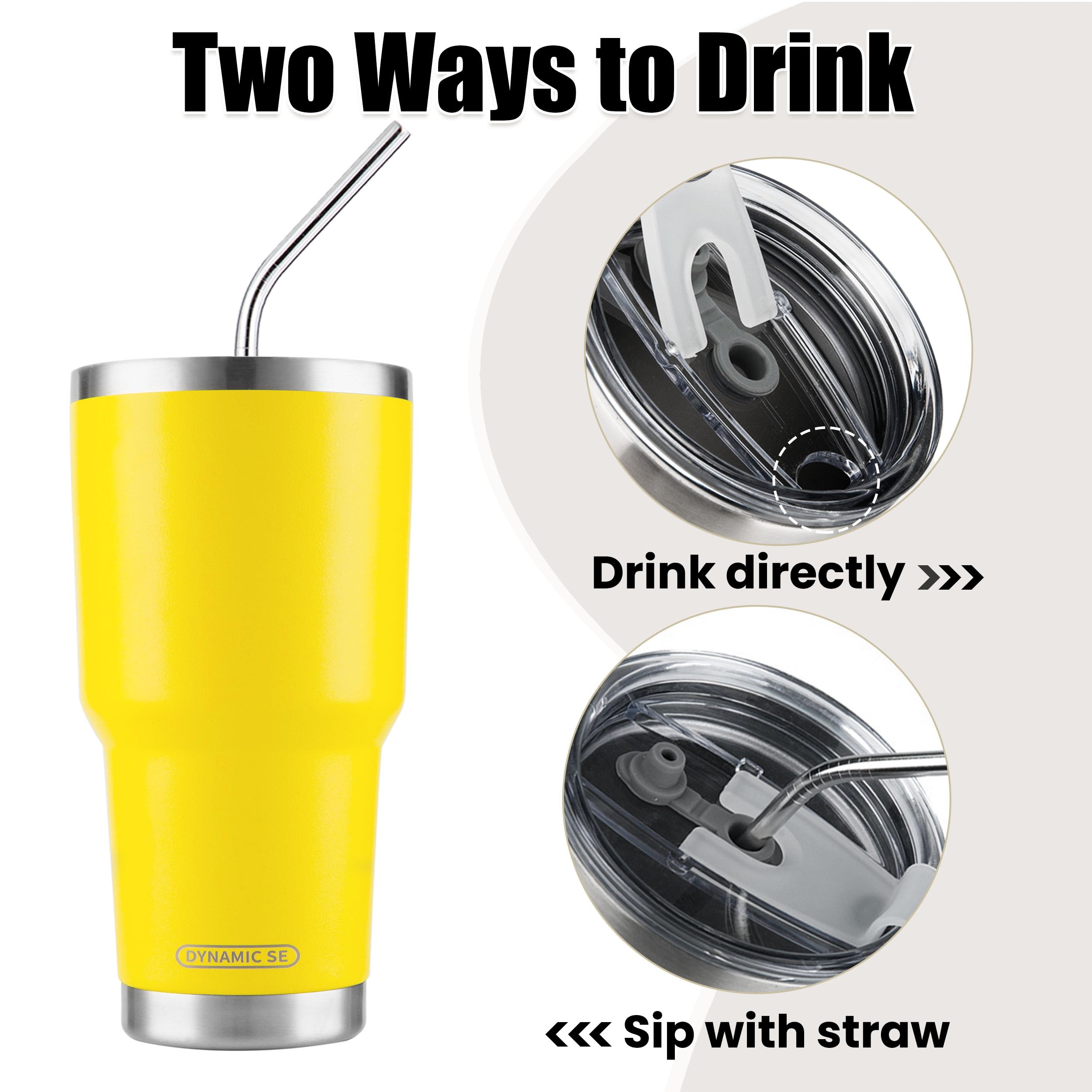 Ds 30Oz Yellow Tumbler Stainless Steel Insulated Travel Mug With Straw Lid Cleaning Brush (30Oz Yellow)