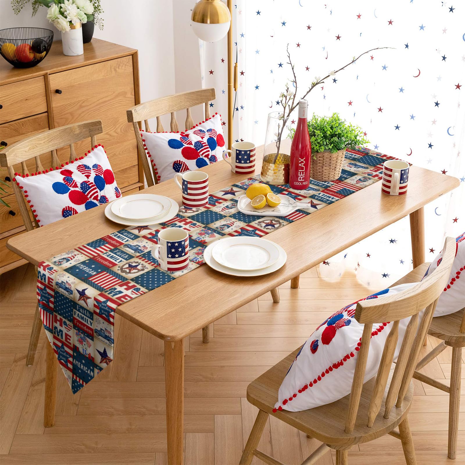 Independence Day Lattice Table Runner Linen Burlap Dresser Scarves, Retro 4Th Of July Table Runners For Holiday Party, Kitchen D