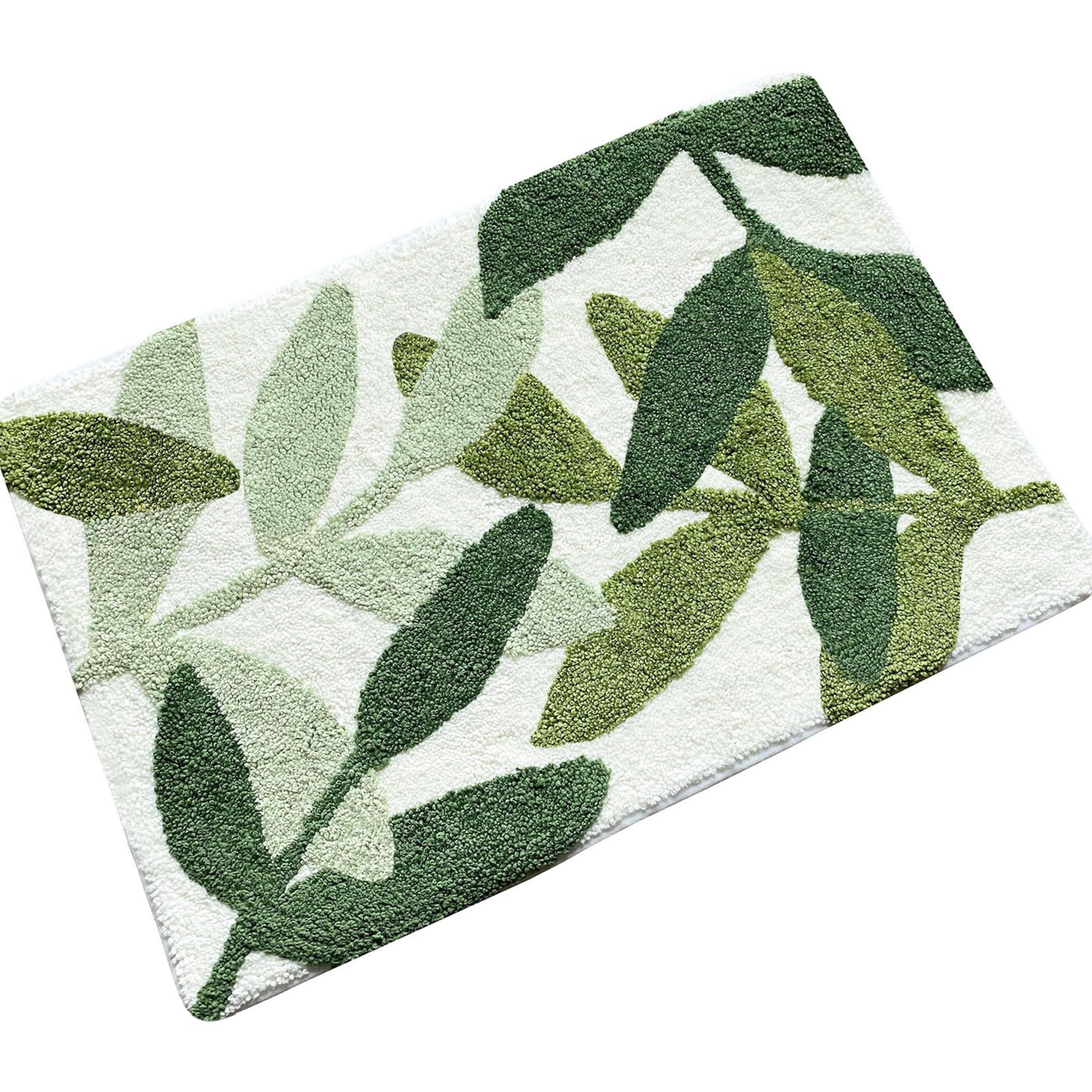 ZebraSmile Bathroom Rugs - Green Bath Rug Non Slip Back Water Aabsorbent Leaves Plush Microfiber Small Bathroom Rug Leaf Shower 