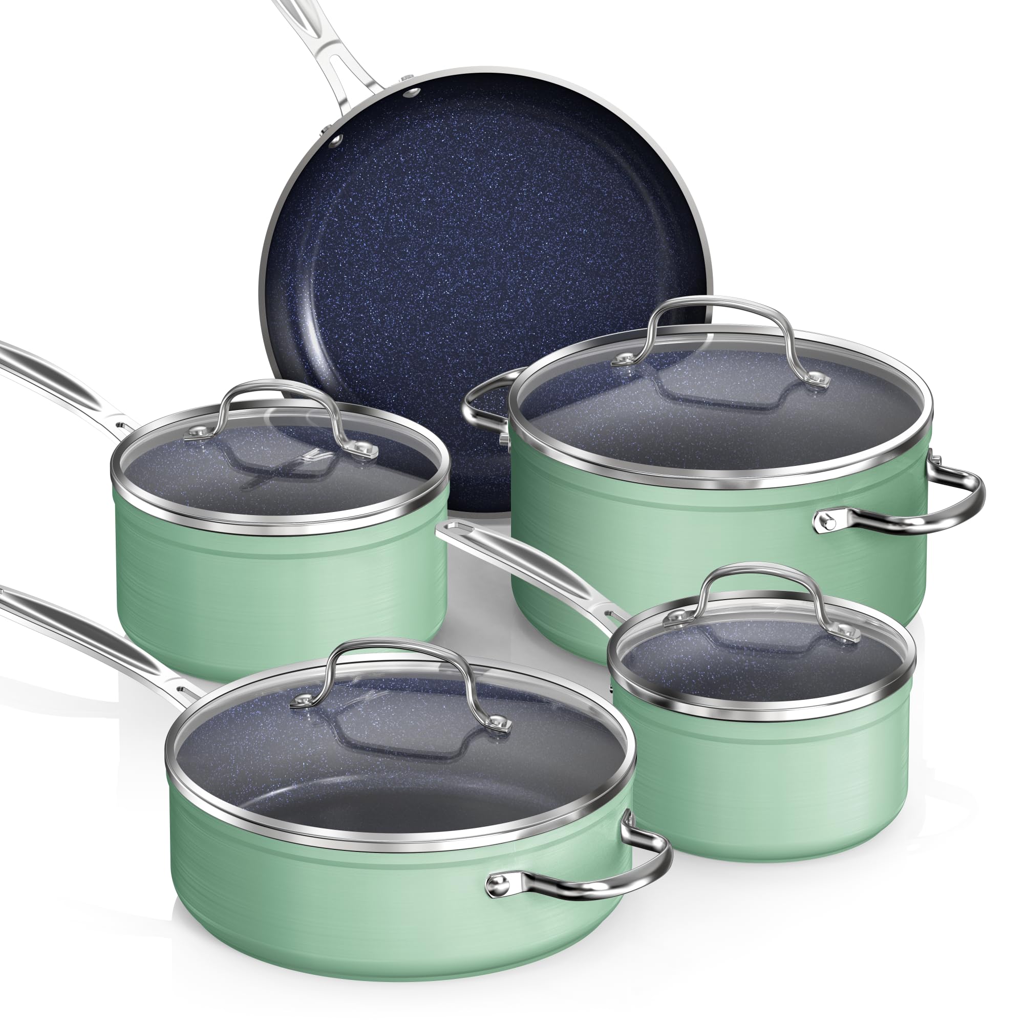 Nuwave Healthy Duralon Blue Ceramic Nonstick Coated 9pc Cookware Set, Scratch-Resistant Diamond Infused, PFAS Free, Induction Re