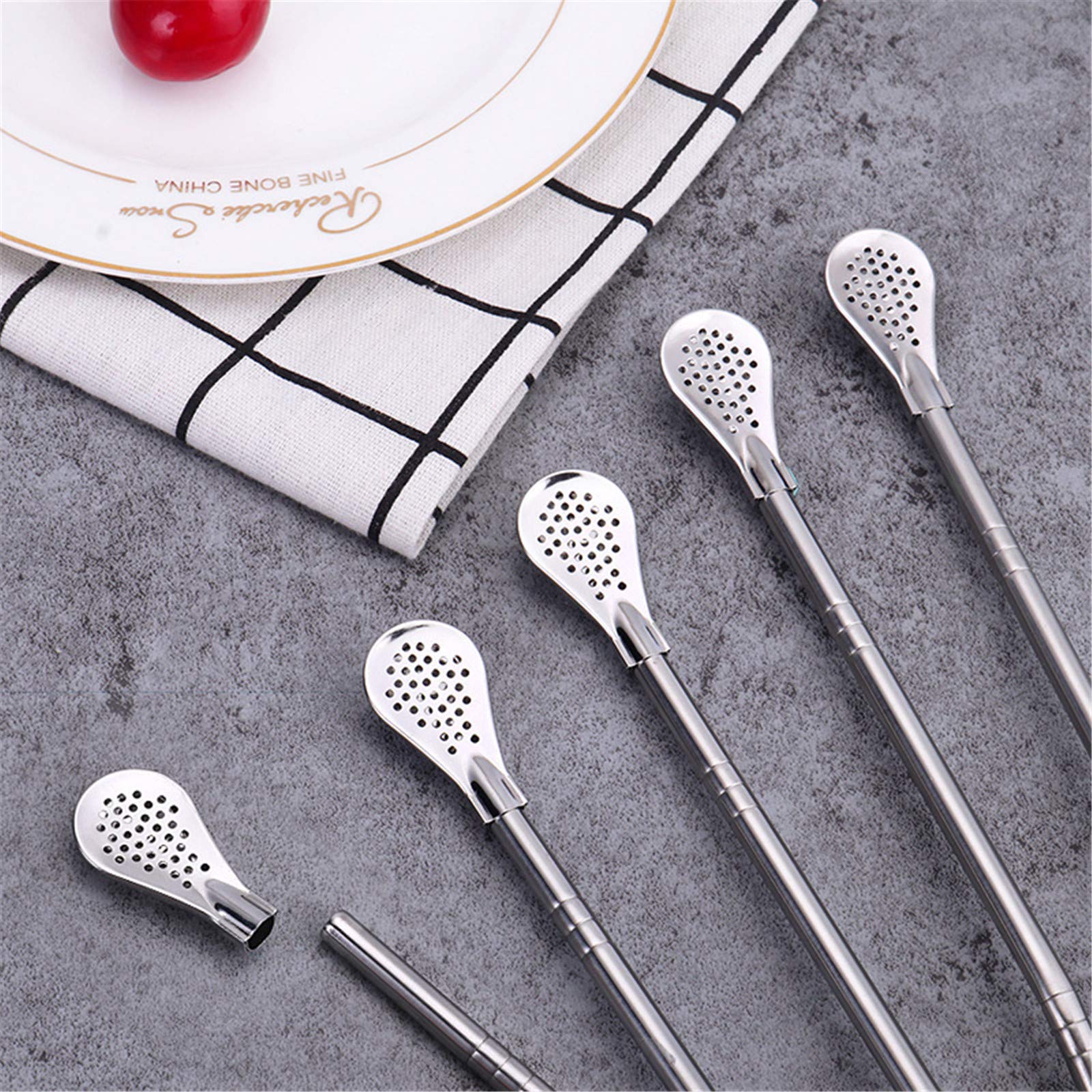 Fruta 6 Pcs Stainless Steel Yerba Mate Tea Bombilla Straws With Filter Spoon And 2 Pcs Cleaning Brushes, Removable Filtered Spoo