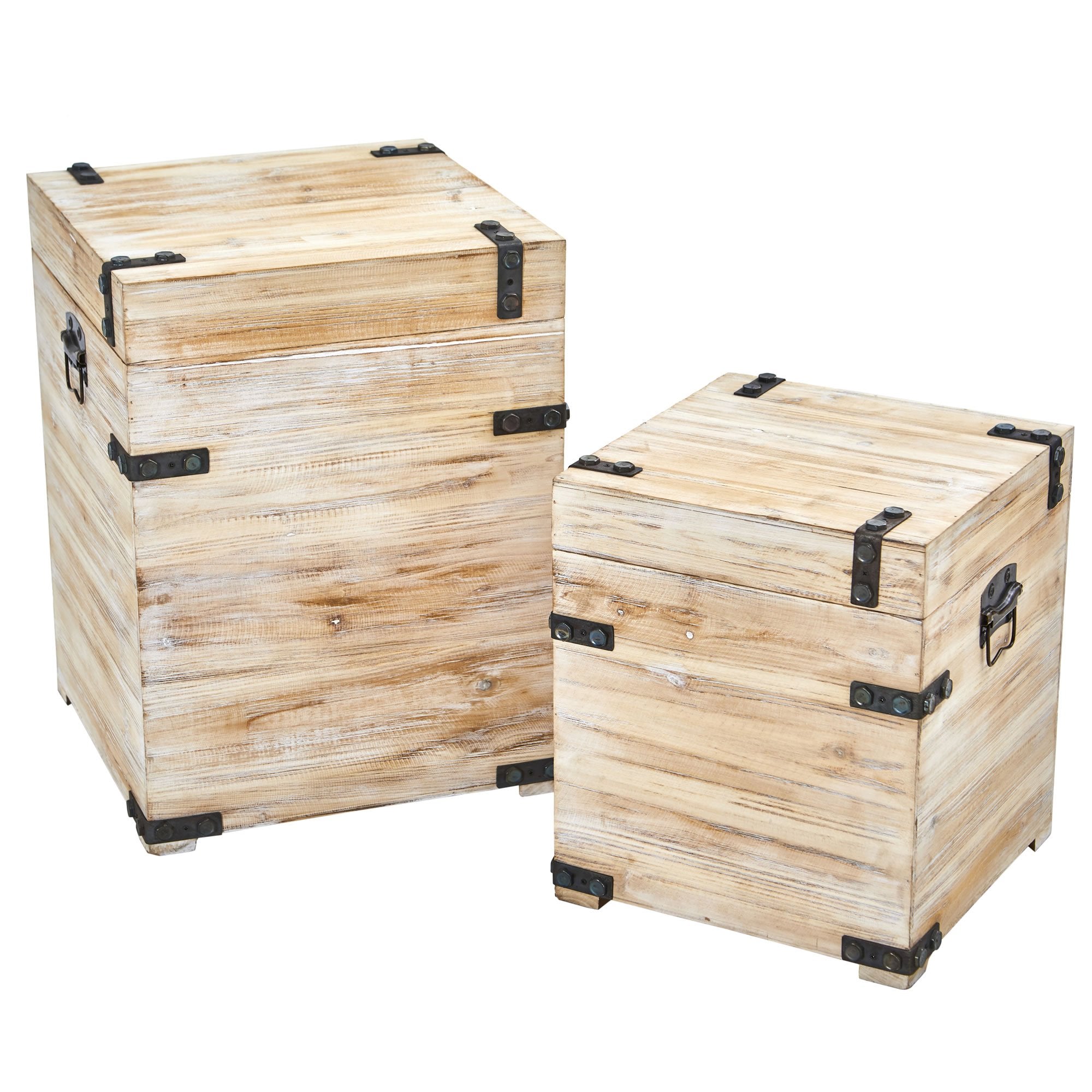 Nearly Natural 7028-S2 White Wash Storage Boxes/Trunks (Set Of 2)