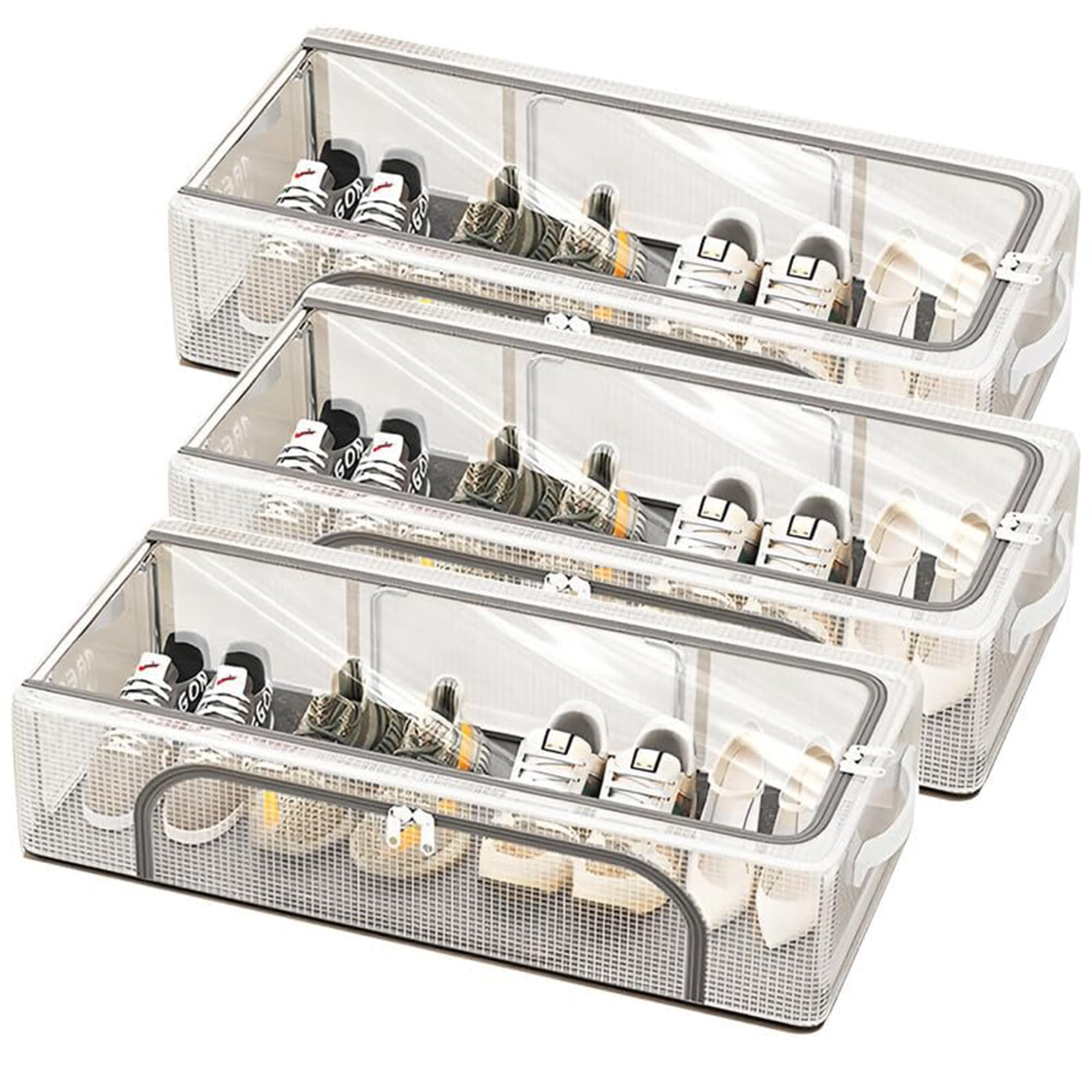 Prime Pick Storage Box Clothing Organiser Pack Of 3 Large Pvc Nylon Shoe & Clothes Organizer Wardrobe Foldable Washable Box With