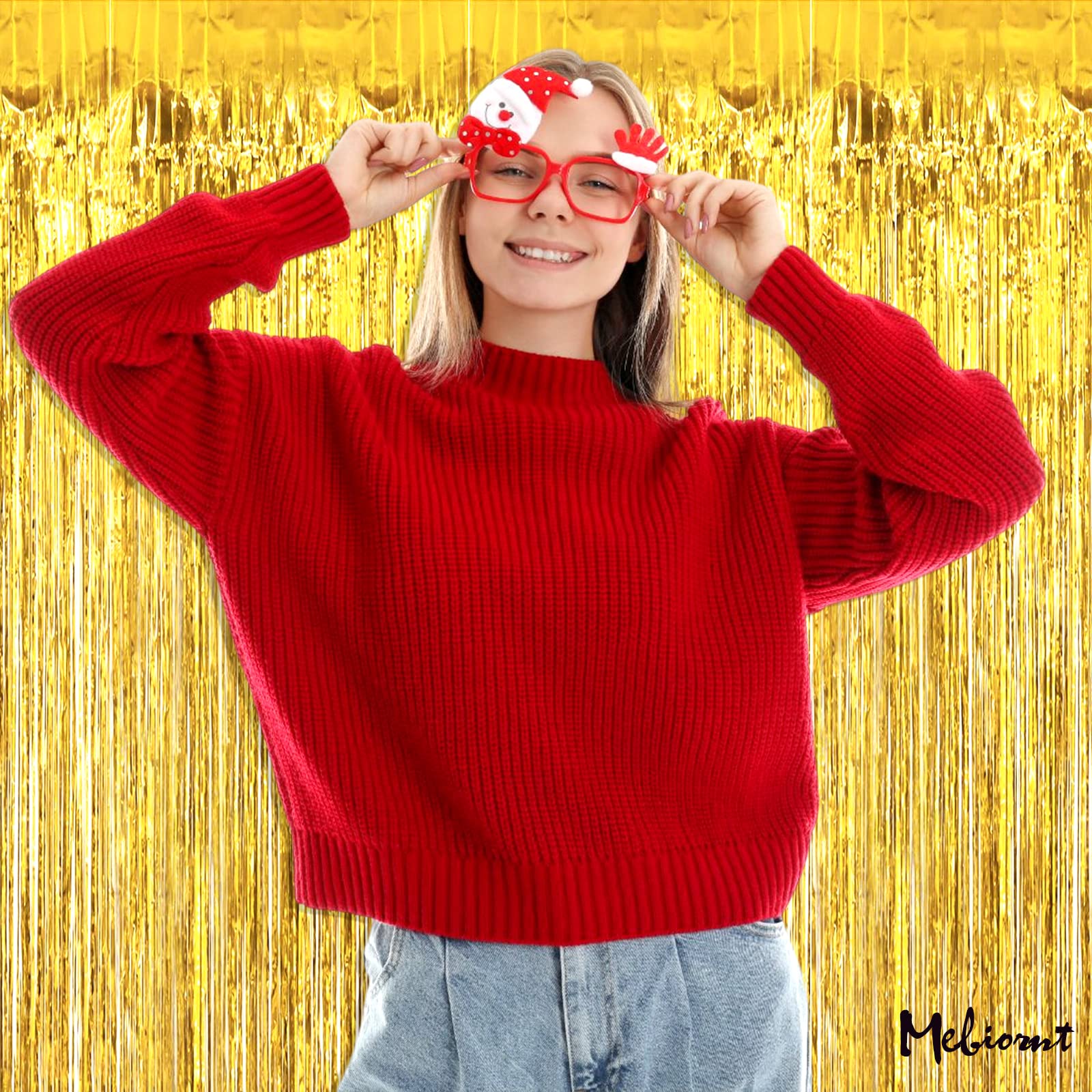 4 Pack Gold Fringe Curtain Backdrop  3.2Ft x 8.2Ft Metallic Tinsel Foil Fringe Streamers Curtains Background for Photo Booth Birthday Wedding Baby Shower Party Thanksgiving Christmas Decorations