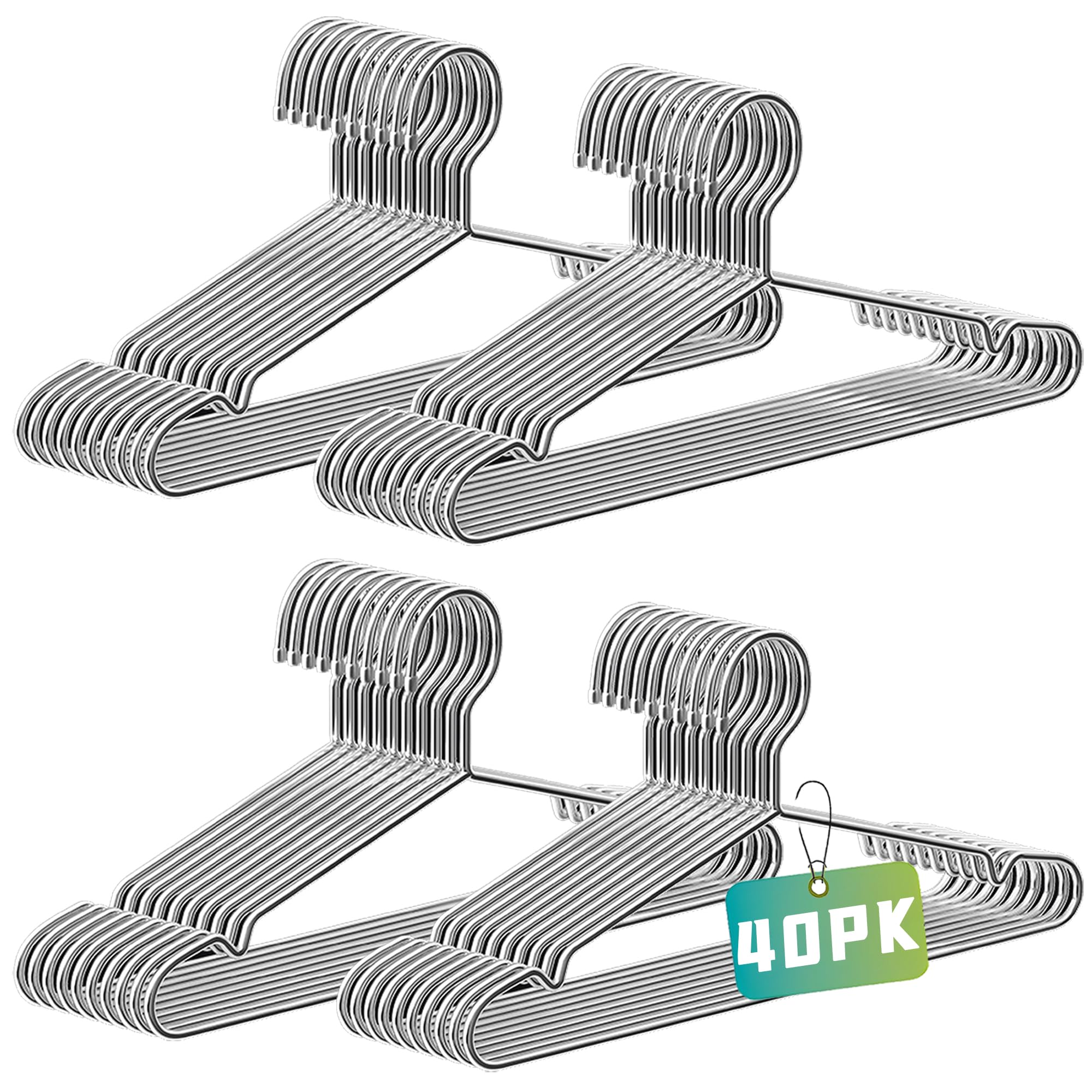 Bgrqriq Wire Hangers 40 Pack, Clothes Hangers,Metal Hangers,Heavy Duty Hangers,Coat Hanger,Space Saving Hangers,16.5Inches Close