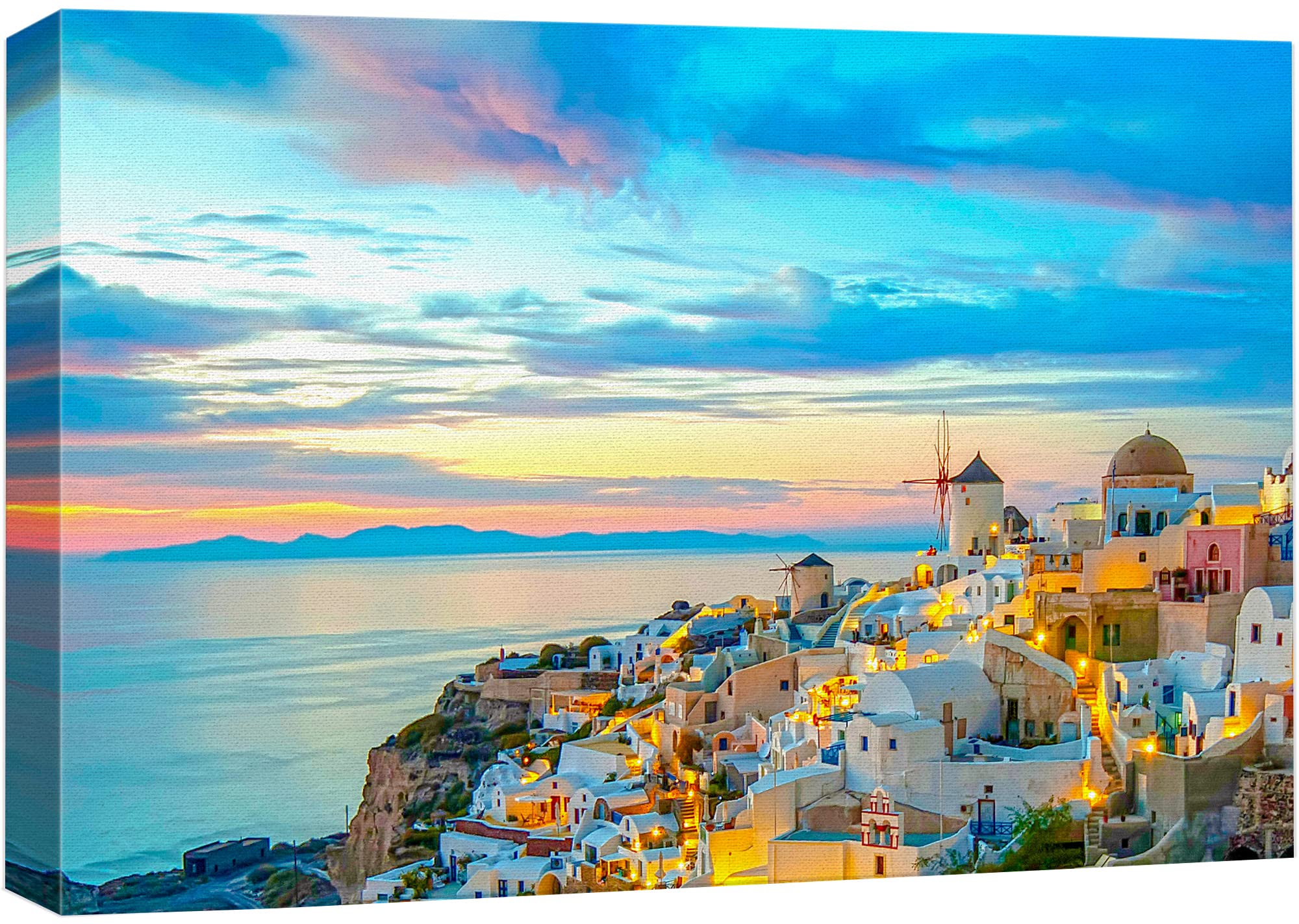 Wall26 Canvas Print Wall Art Vibrant Pastel Sunset Santorini Greece Nature Wilderness Photography Realism Rustic Scenic Landscap