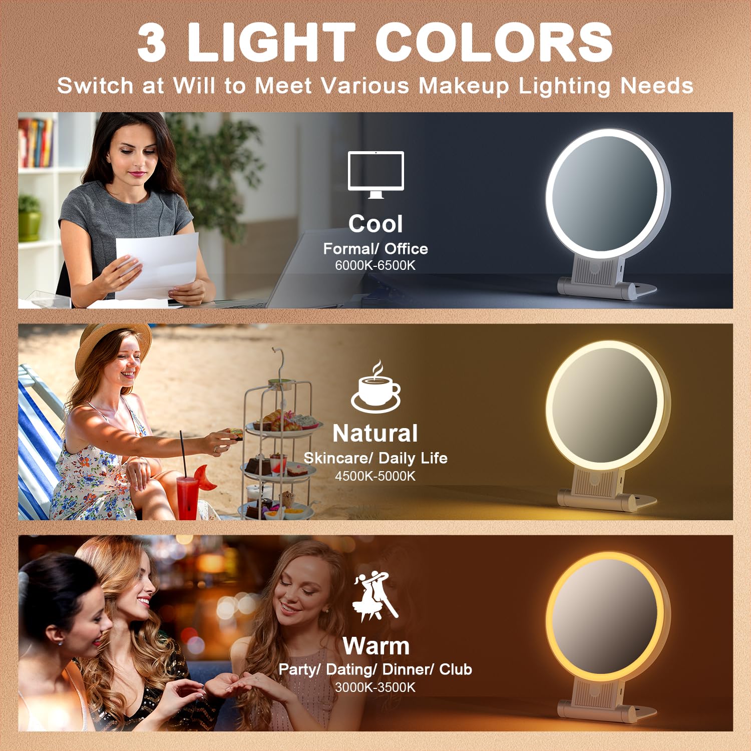 Auxmir 1X/ 30X Magnifying Mirror With Light, Double Sided Makeup Mirror With Adjustable Folding Handle, Lighted Vanity Mirror Wi