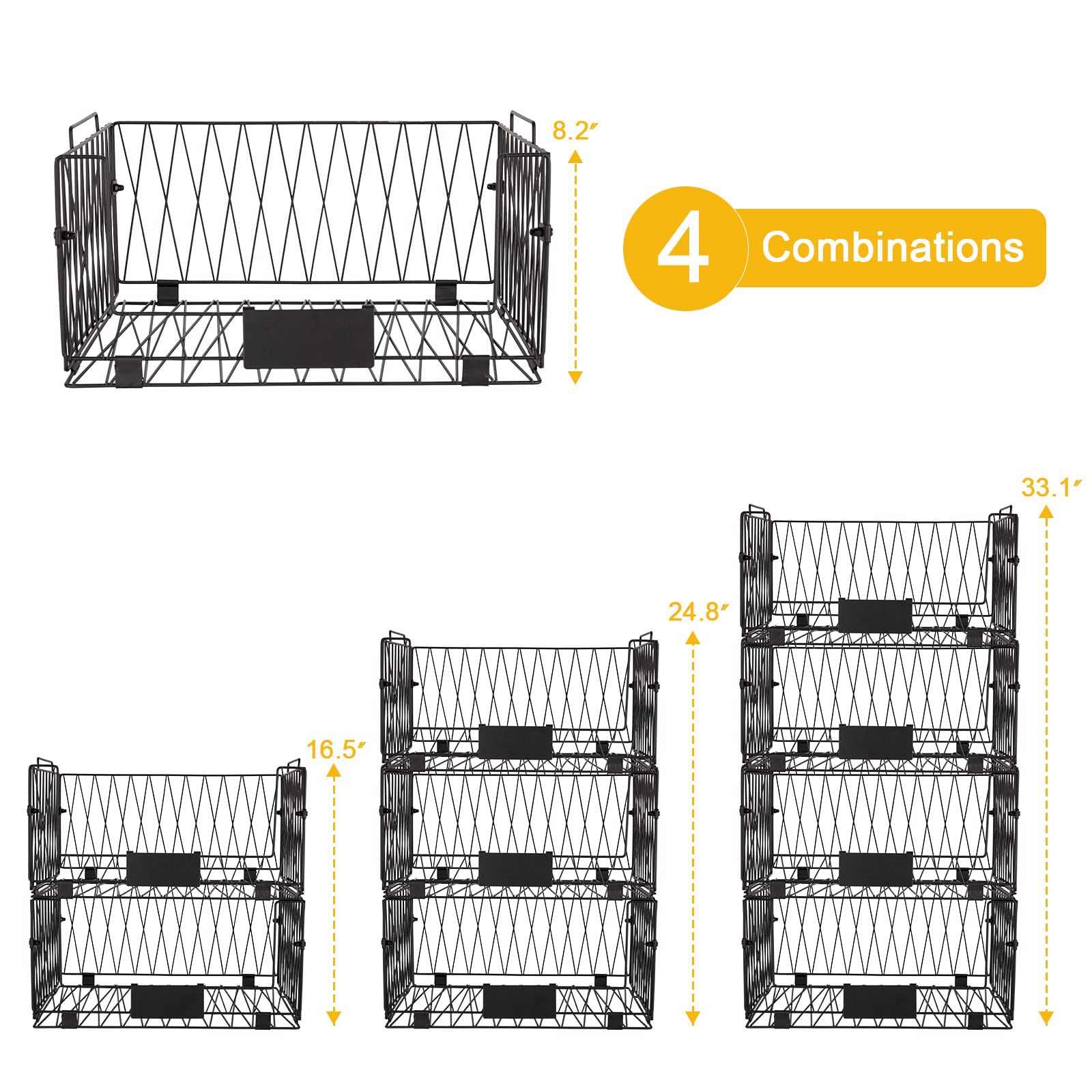 Dxlac 4 Packs Kitchen Organization And Storage Pantry Baskets, Fruit & Vegetable Basket For Kitchen Cabinet, Stackable Wire Bask