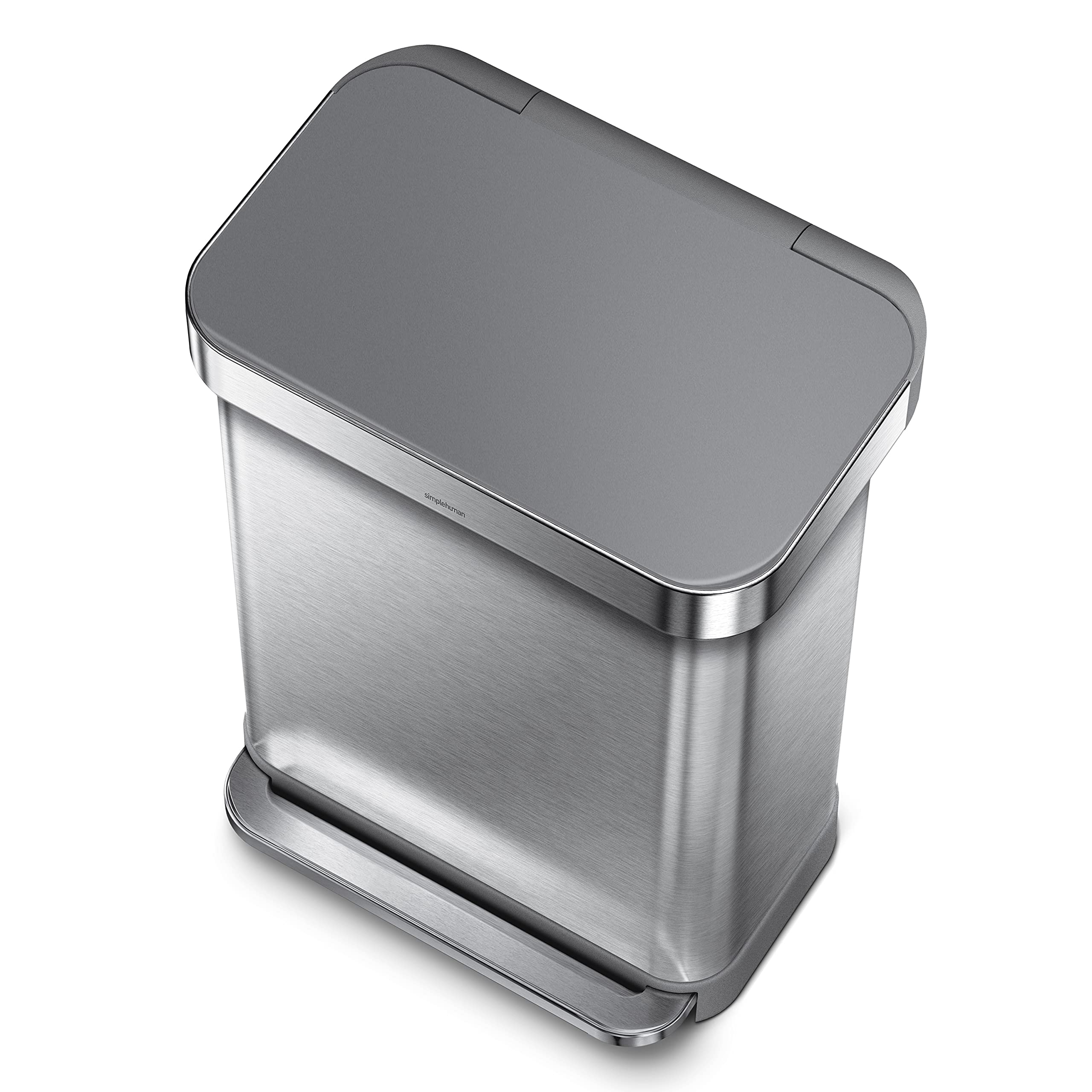 Simplehuman 55 Liter / 14.5 Gallon Rectangular Hands-Free Kitchen Step Trash Can With Soft-Close Lid, Brushed Stainless Steel Wi