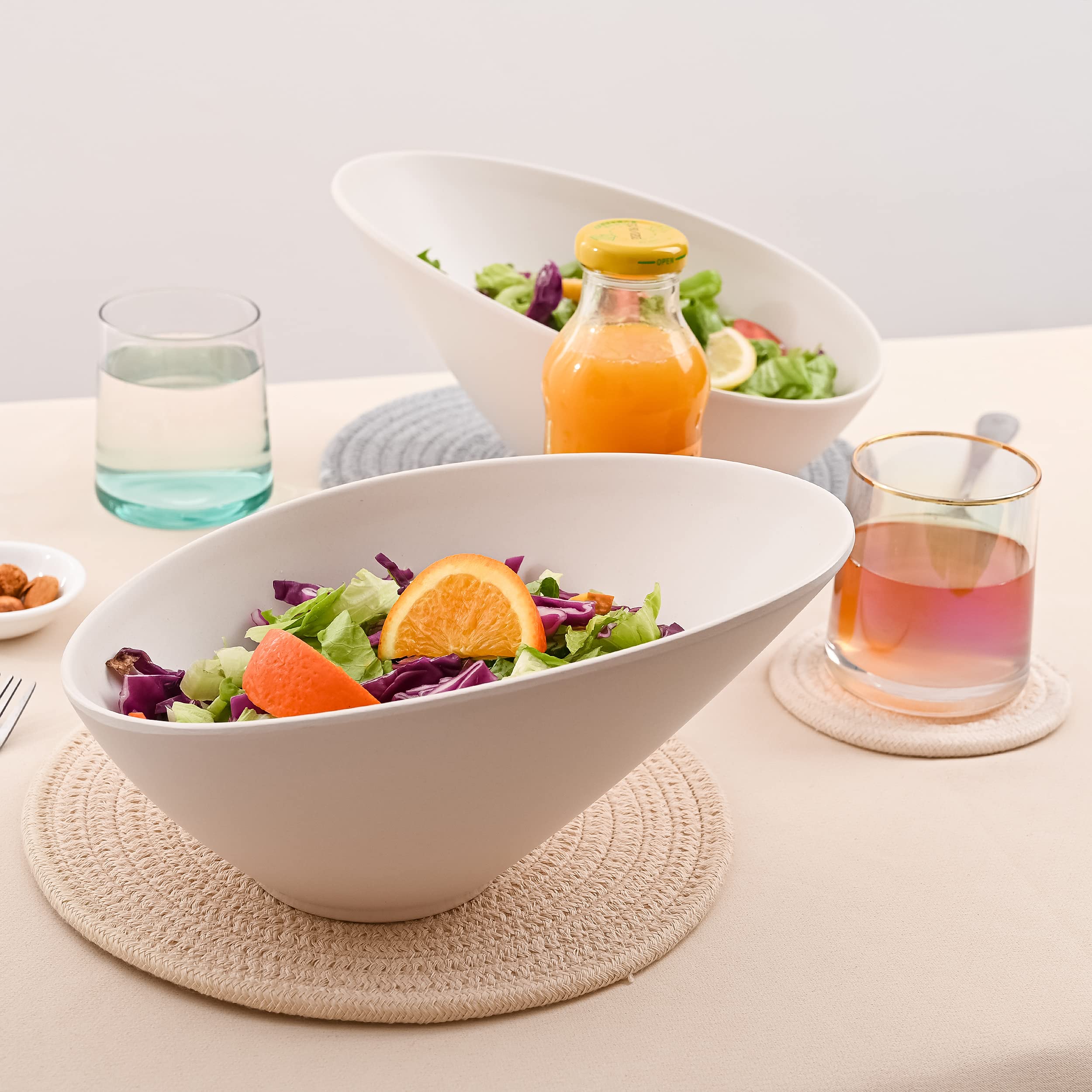 Lovyanxue Bamboo Fiber Salad Bowls, 4 Packs Serving Bowls Porcelain,Compostable 33 Ounce Elegant White Angled Bowls For Salad, P