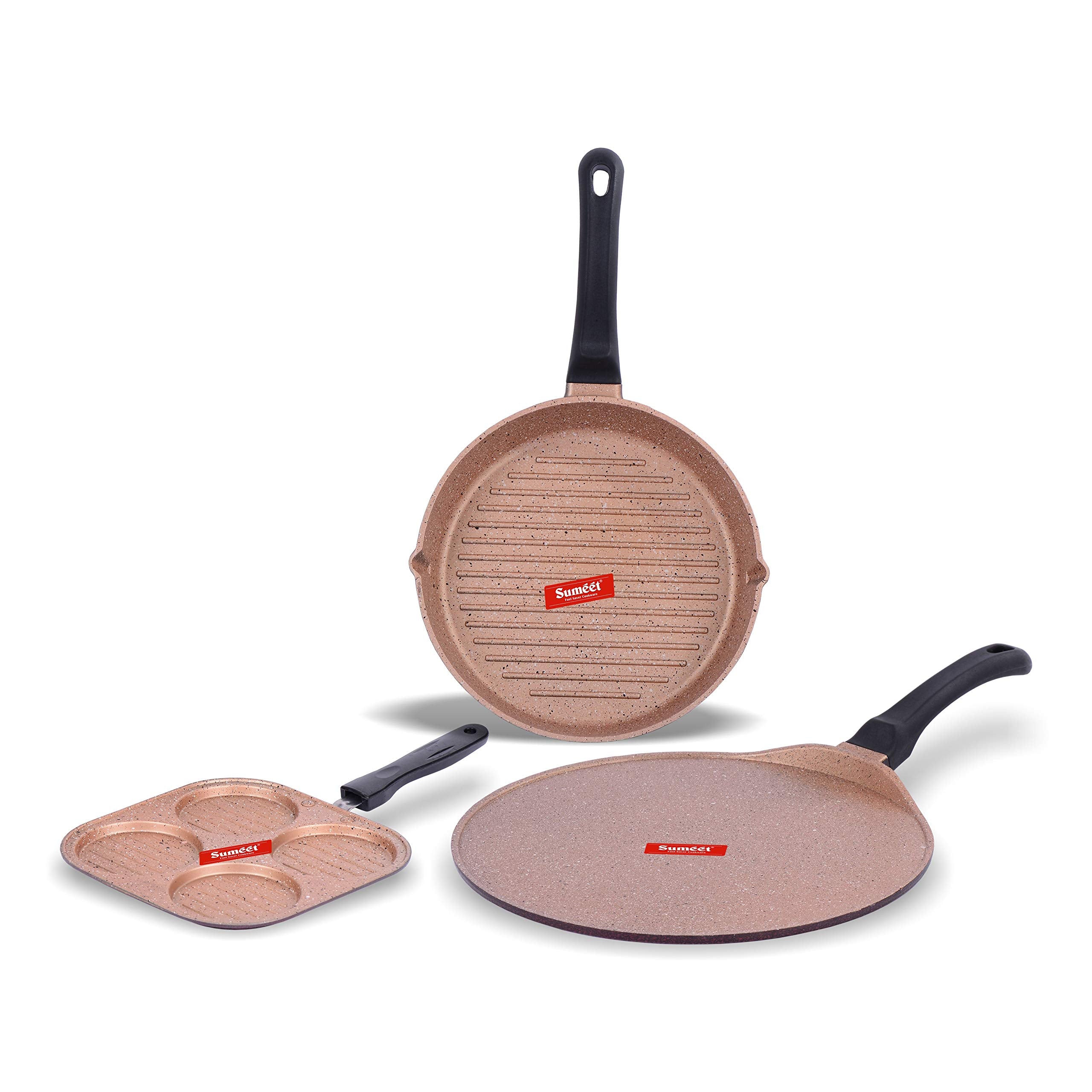 Sumeet Nonstick Granite Finish Enclave Cookware Set (Round Grill Pan 25.5Cm Dia + Mini Multi Snack Maker  4 Cavity  19.5Cm Dia